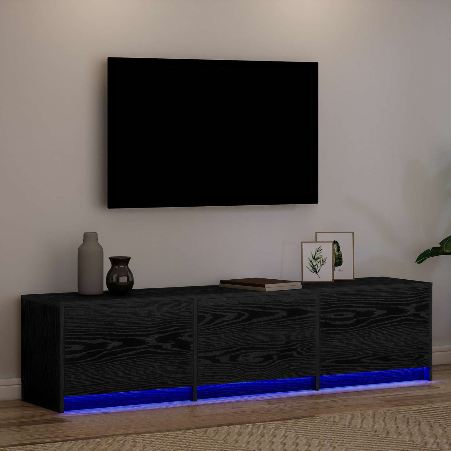 TV-Schränk Schwarz Eichen-Optik 165 x 34 x 40 cm Holzwerkstoff