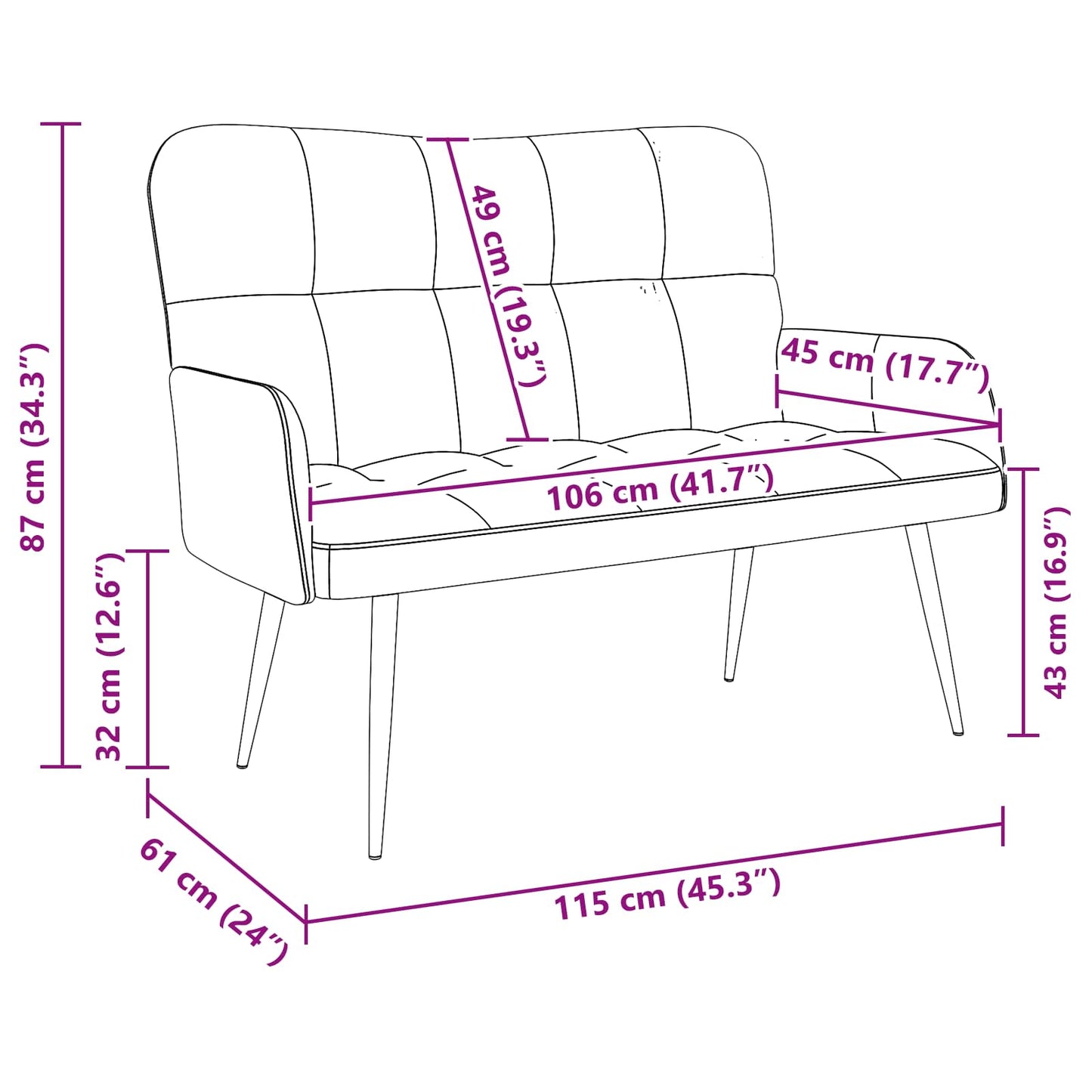 Zweisitzer Sofa Dunkelgrün 115 x 61 x 87 cm Stoff