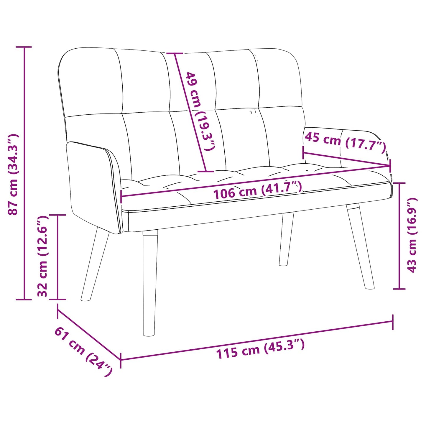 Zweisitzer Sofa Dunkelgrau 115 x 61 x 87 cm Samt
