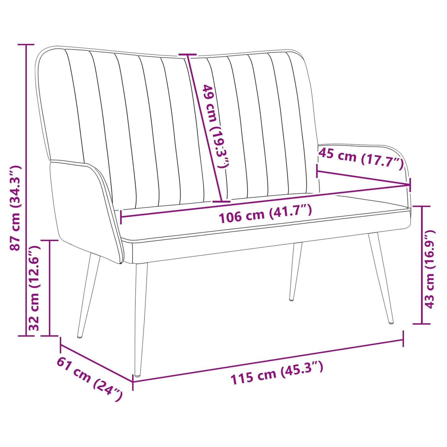 Zweisitzer Sofa Türkis 115 x 61 x 87 cm Samt