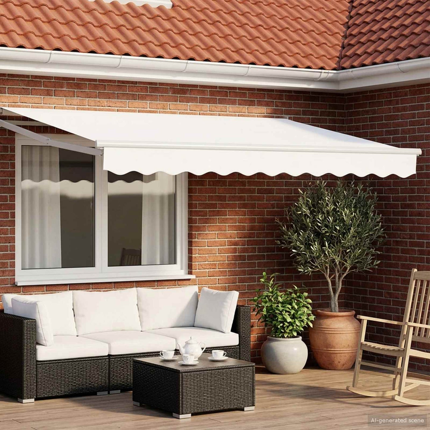 Einziehbare Markise Weiß 3 x 2 m Polyester mit PU-Beschichtung
