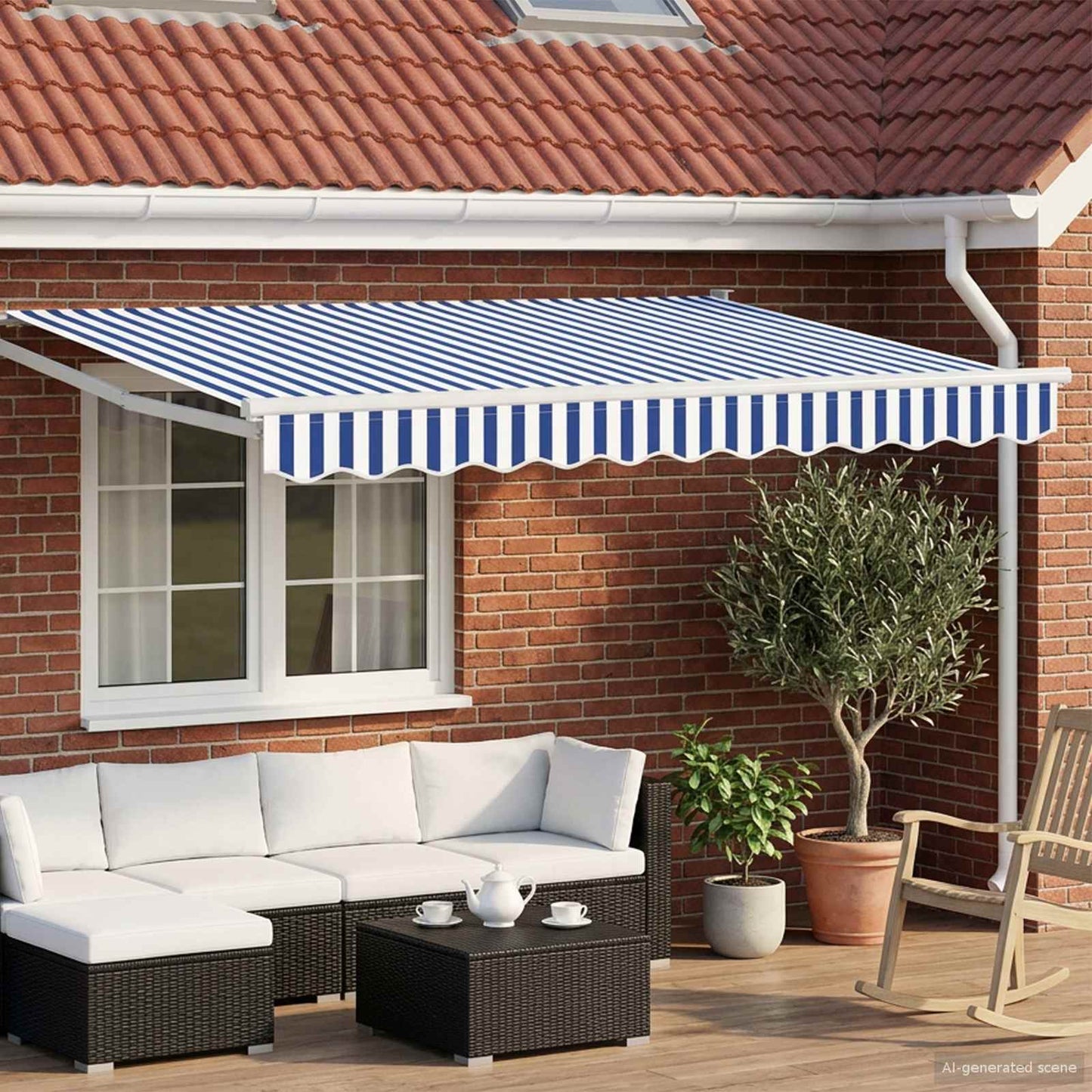Einziehbare Markise Blau und Weiß 3,5 x 2 m