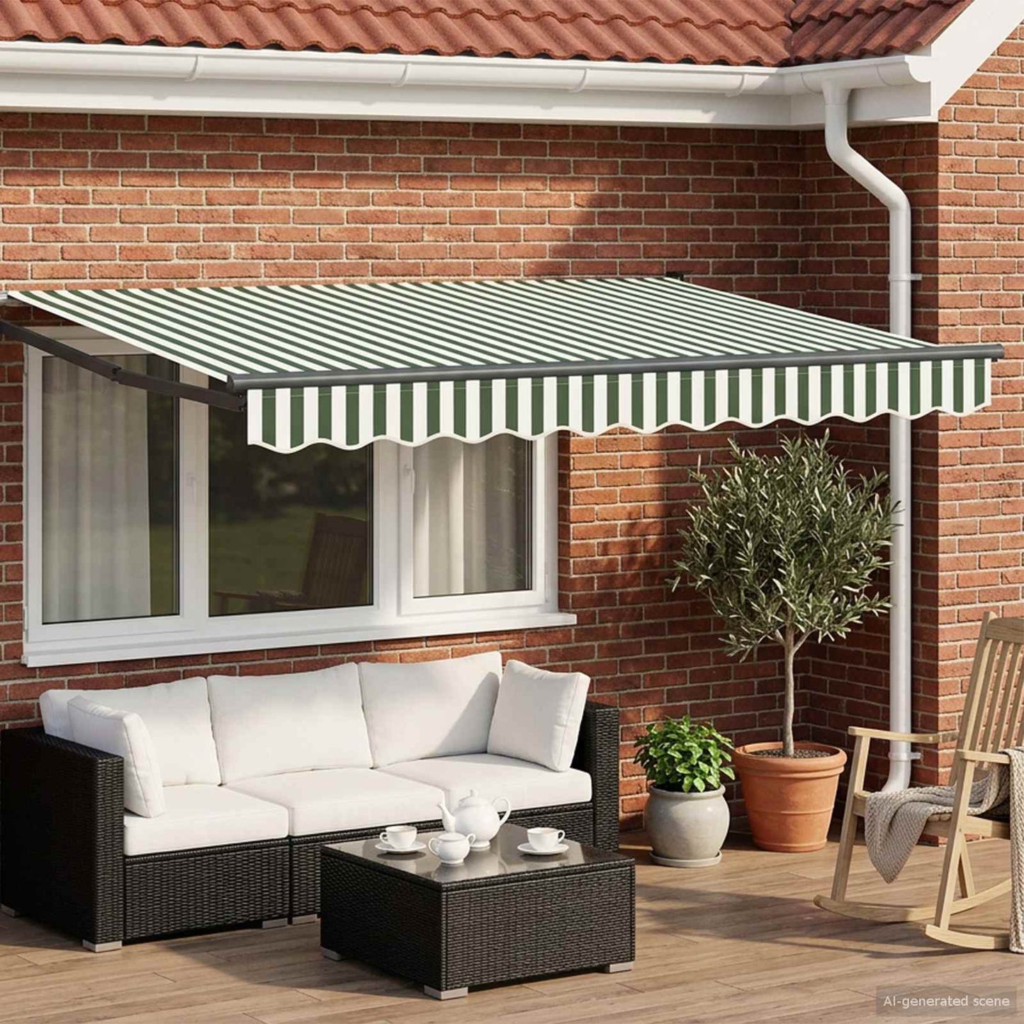 Einziehbare Markise Grün und Weiß 3 x 2 m