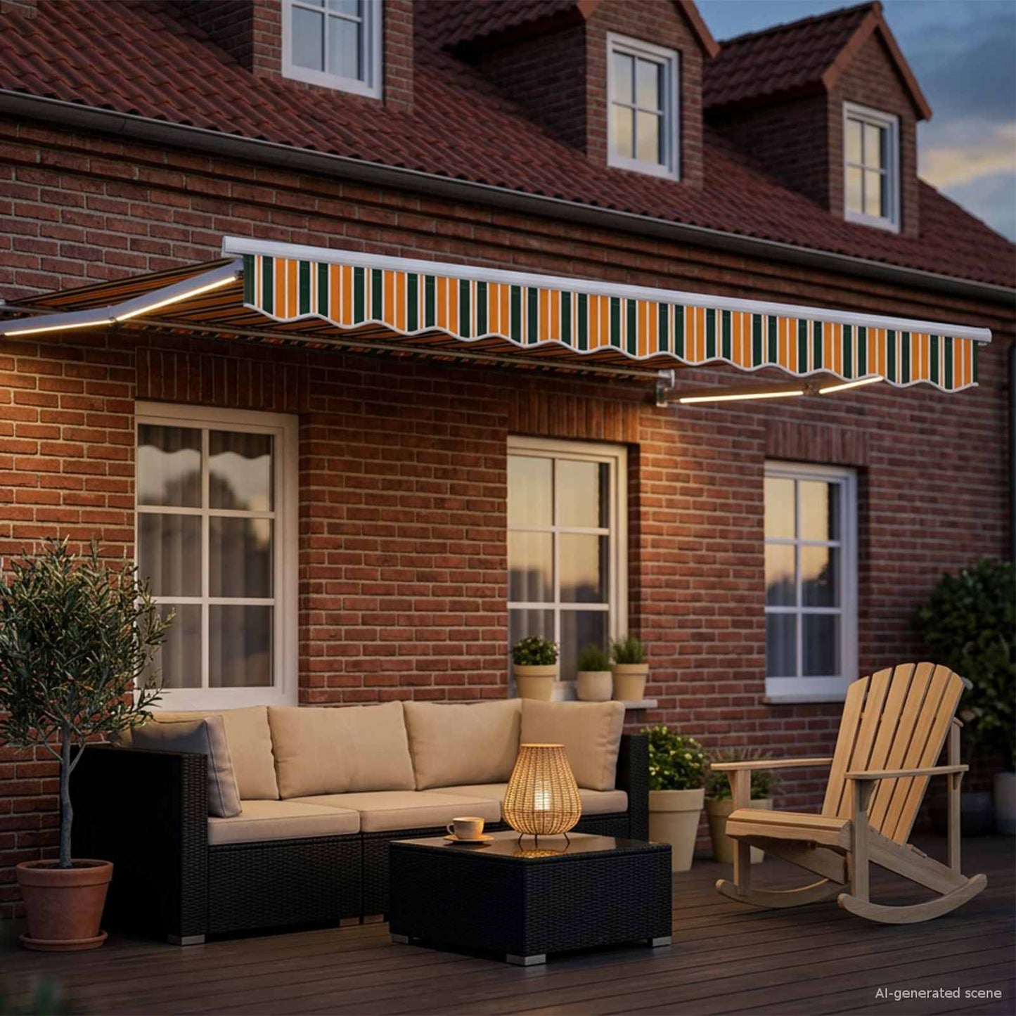 Manuelle Gelenkarmmarkise mit LEDs Grün, Gelb, Weiß 2,5 x 2 m