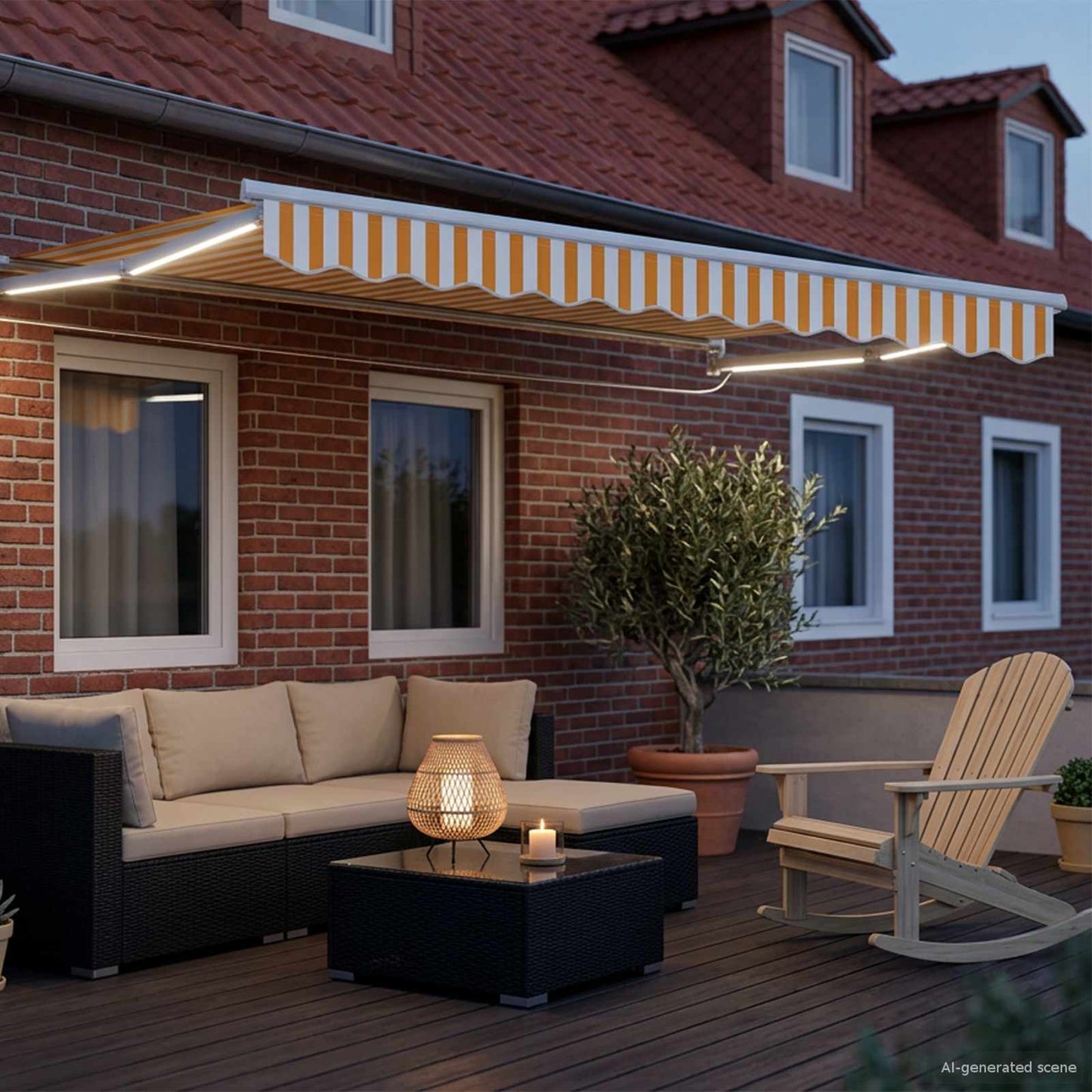 Manuelle Gelenkarmmarkise mit LEDs Gelb und Weiß 3 x 2 m