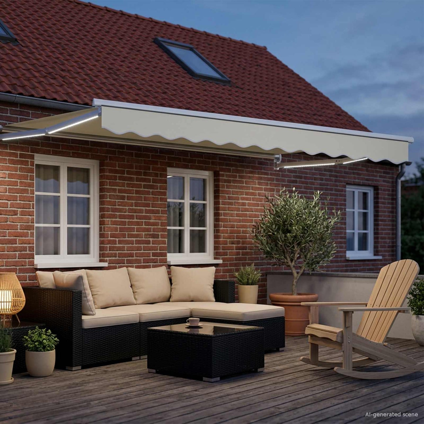 Manuelle Gelenkarmmarkise mit LEDs Creme und Weiß 3,5 x 2 m
