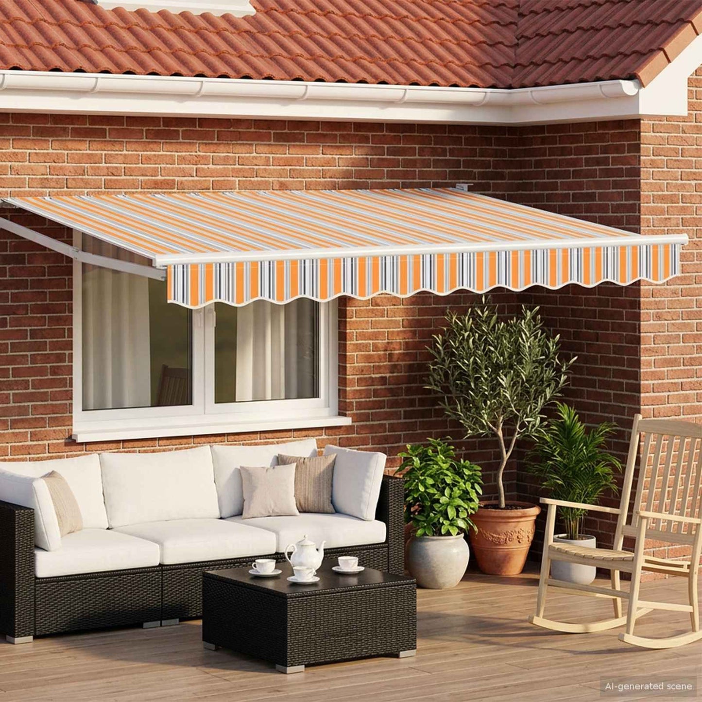 Manuelle Gelenkarmmarkise mit LEDs Blau, Orange, Weiß 3,5 x 2 m
