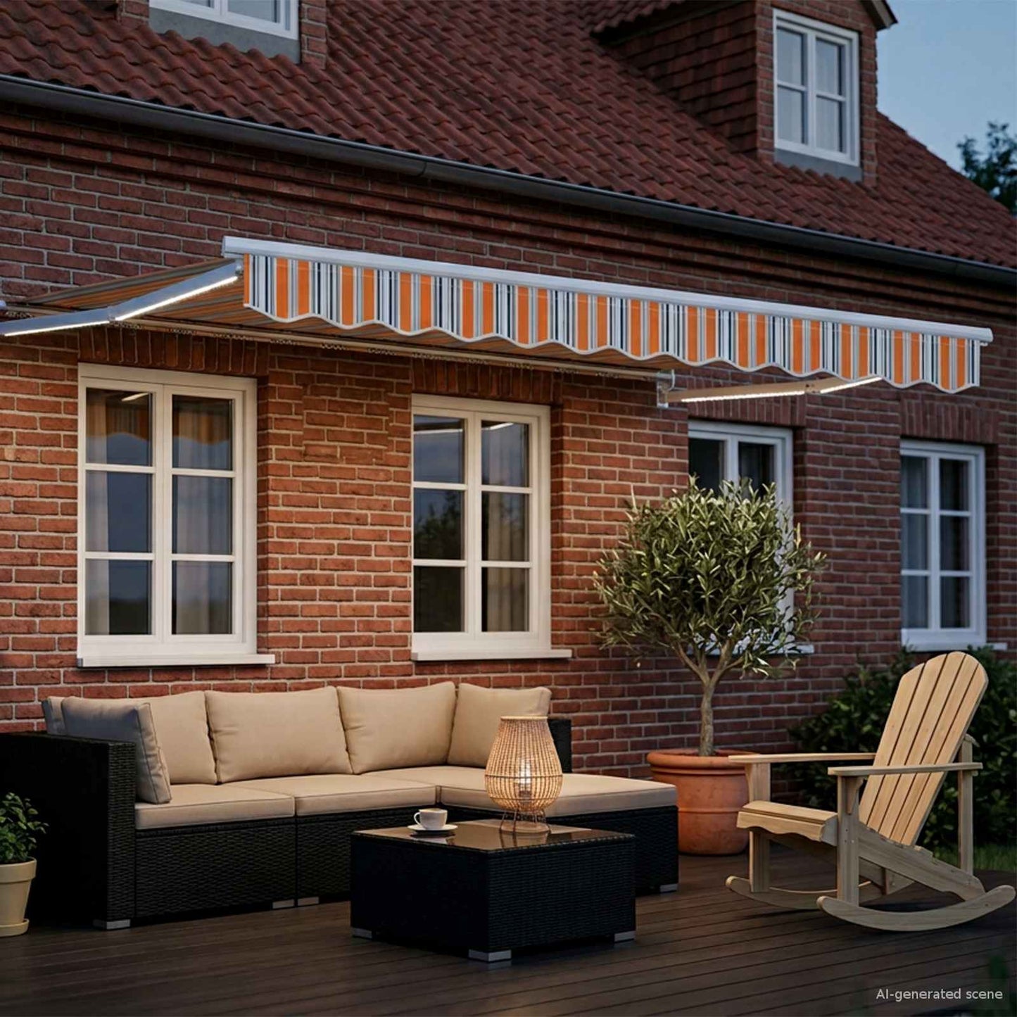 Manuelle Gelenkarmmarkise mit LEDs Blau, Orange, Weiß 3,5 x 2 m