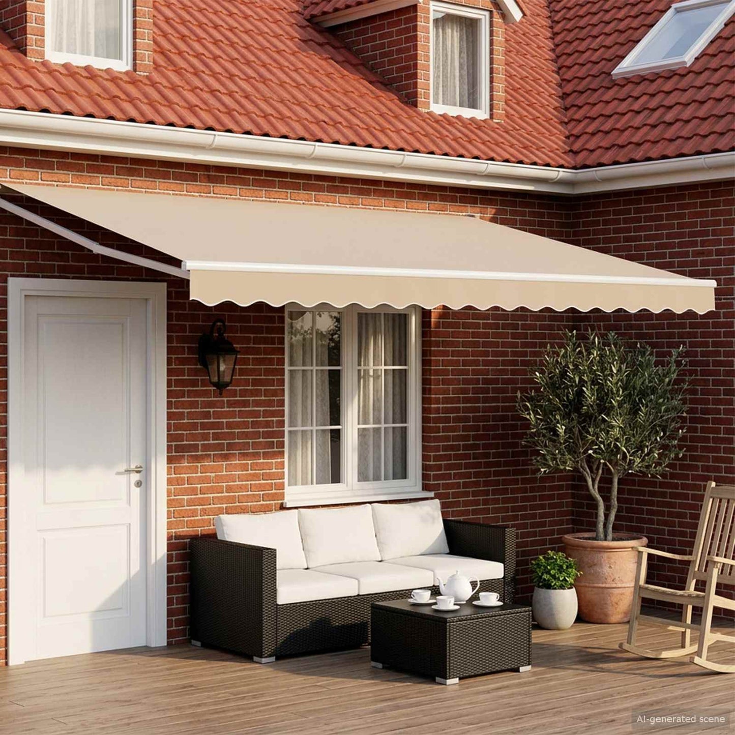Manuelle Gelenkarmmarkise mit LEDs Beige und Weiß 4 x 2 m
