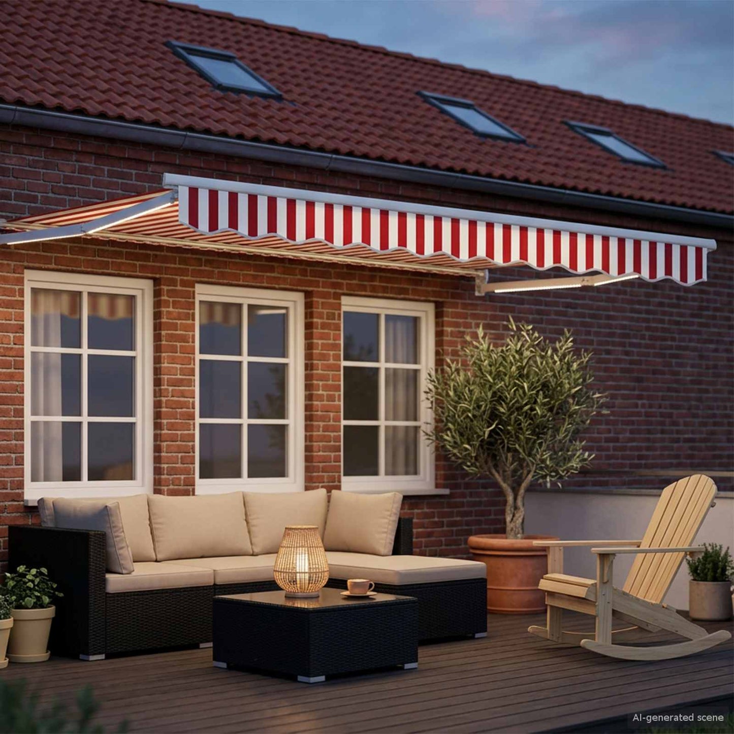 Manuelle Gelenkarmmarkise mit LEDs Rot und Weiß 3,5 x 2,5 m