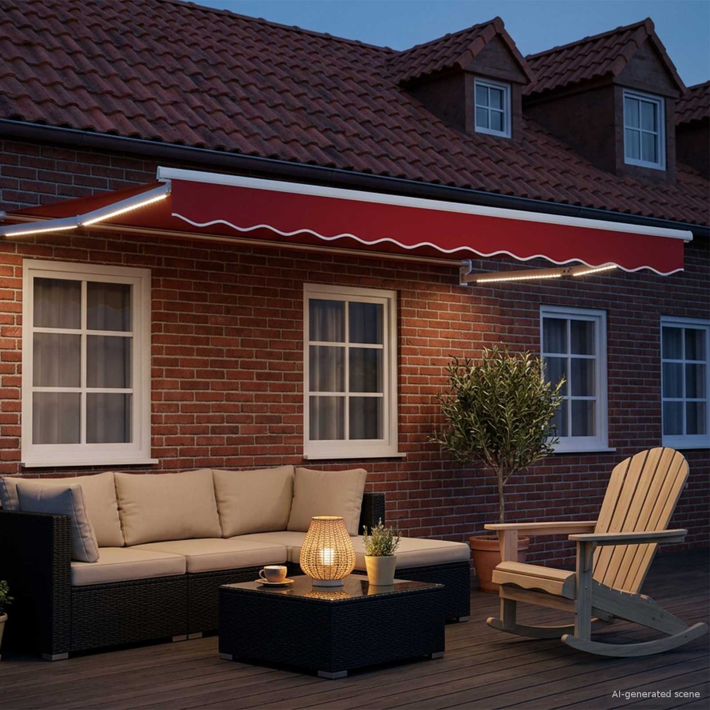 Manuelle Gelenkarmmarkise mit LEDs Rot und Weiß 3,5 x 2,5 m