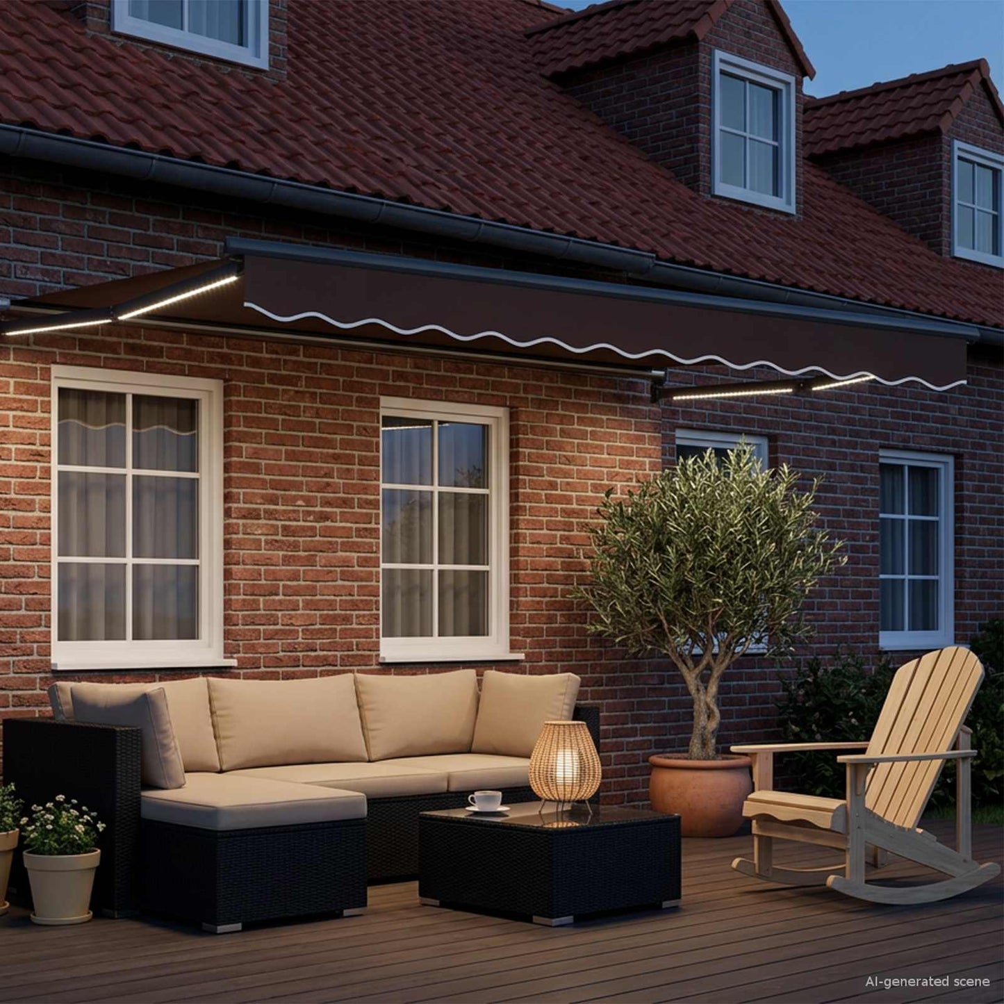 Manuelle Gelenkarmmarkise mit LEDs Braun und Anthrazit 3 x 2 m