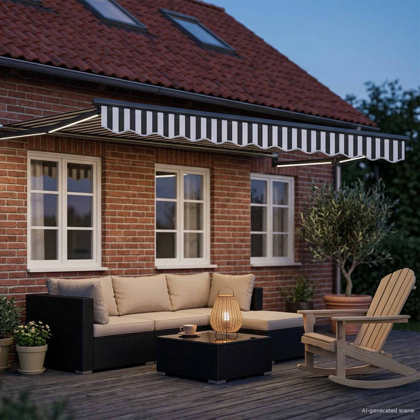 Manuelle Gelenkarmmarkise mit LEDs Anthrazit und Weiß 3 x 2 m