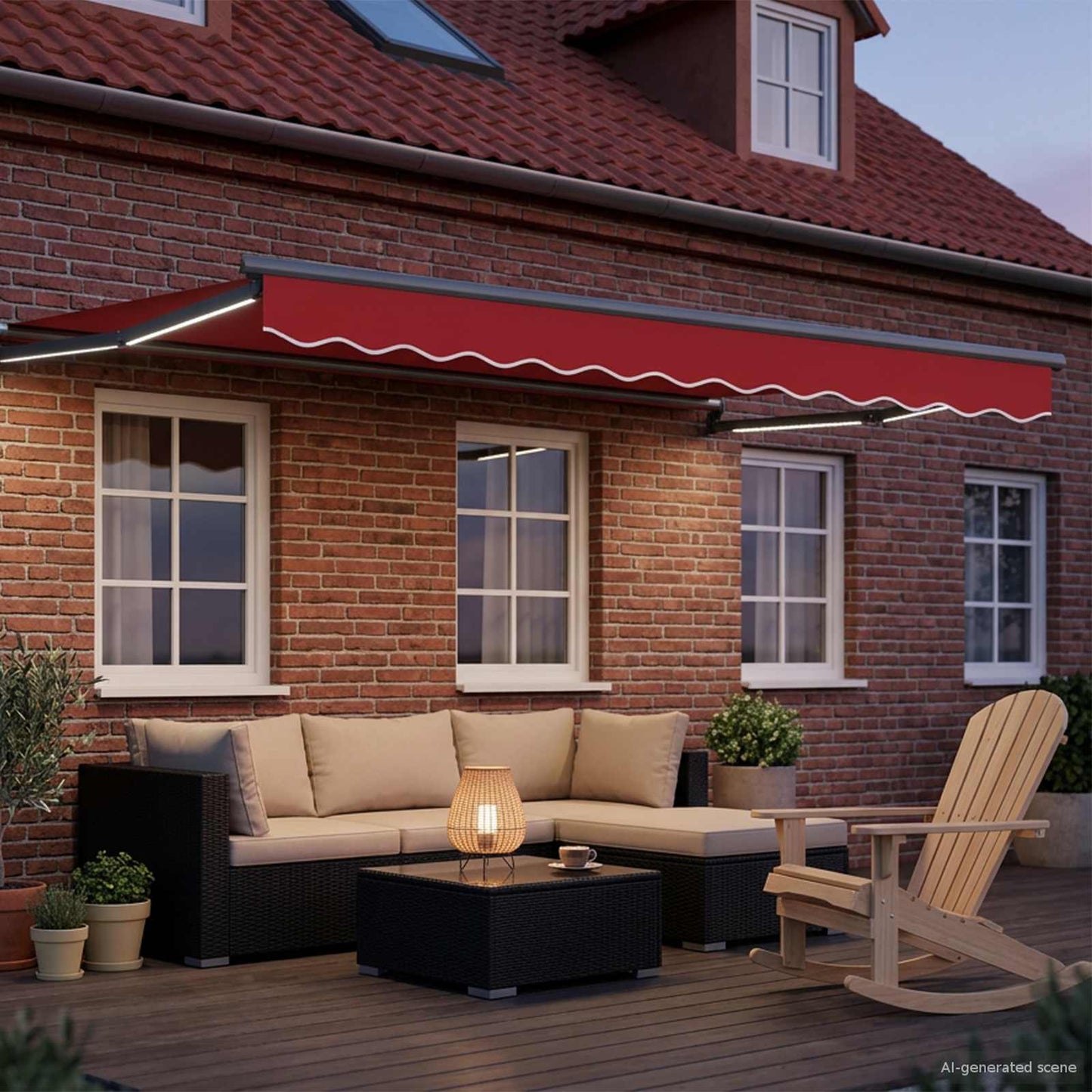 Manuelle Gelenkarmmarkise mit LEDs Rot und Anthrazit 3,5 x 2 m
