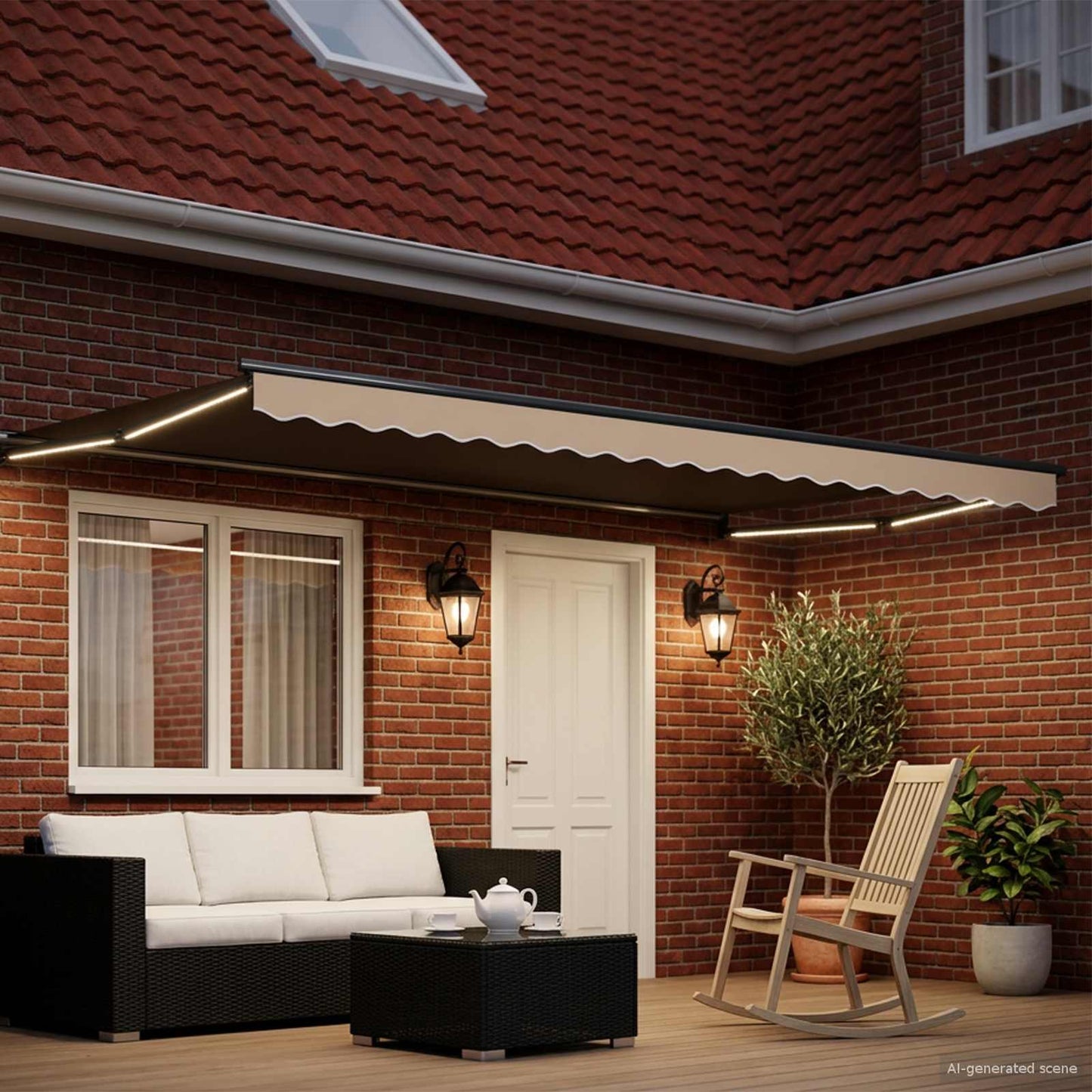 Manuelle Gelenkarmmarkise mit LEDs Beige und Anthrazit 4 x 2 m