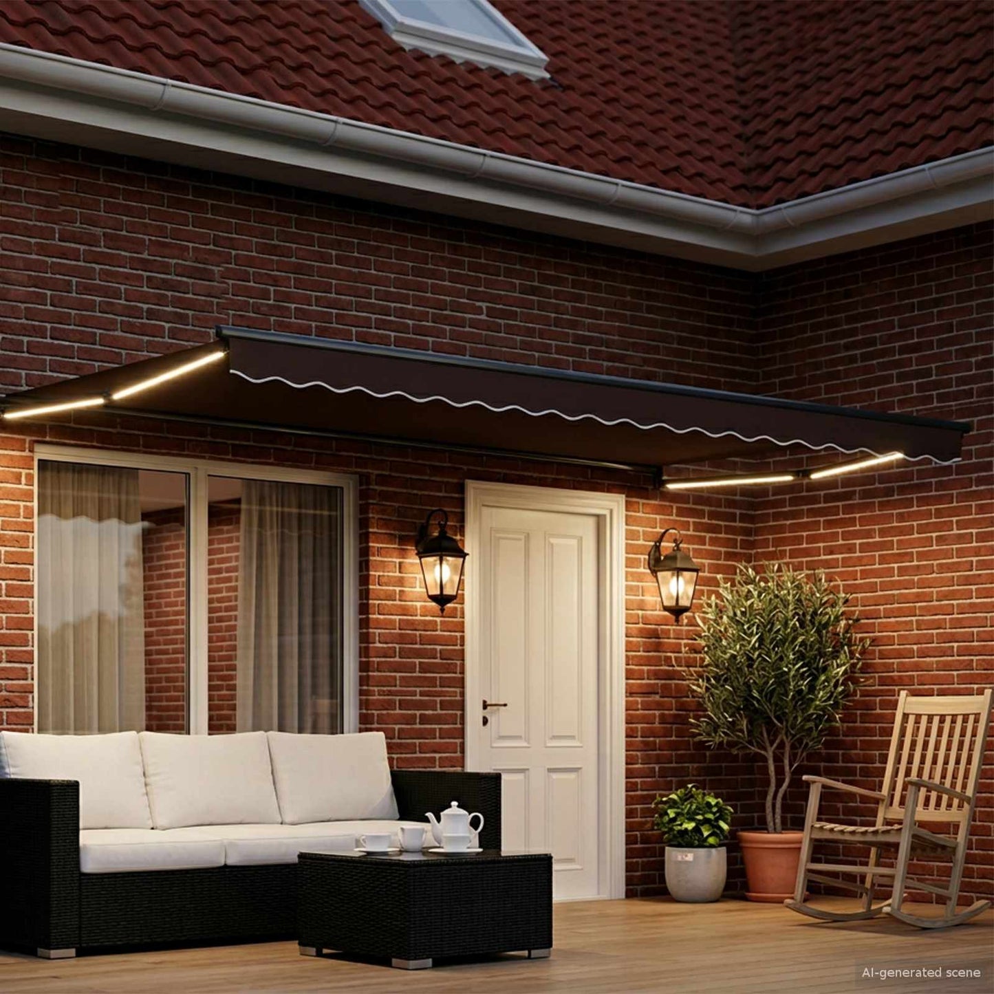 Manuelle Gelenkarmmarkise mit LEDs Braun und Anthrazit 4 x 3 m