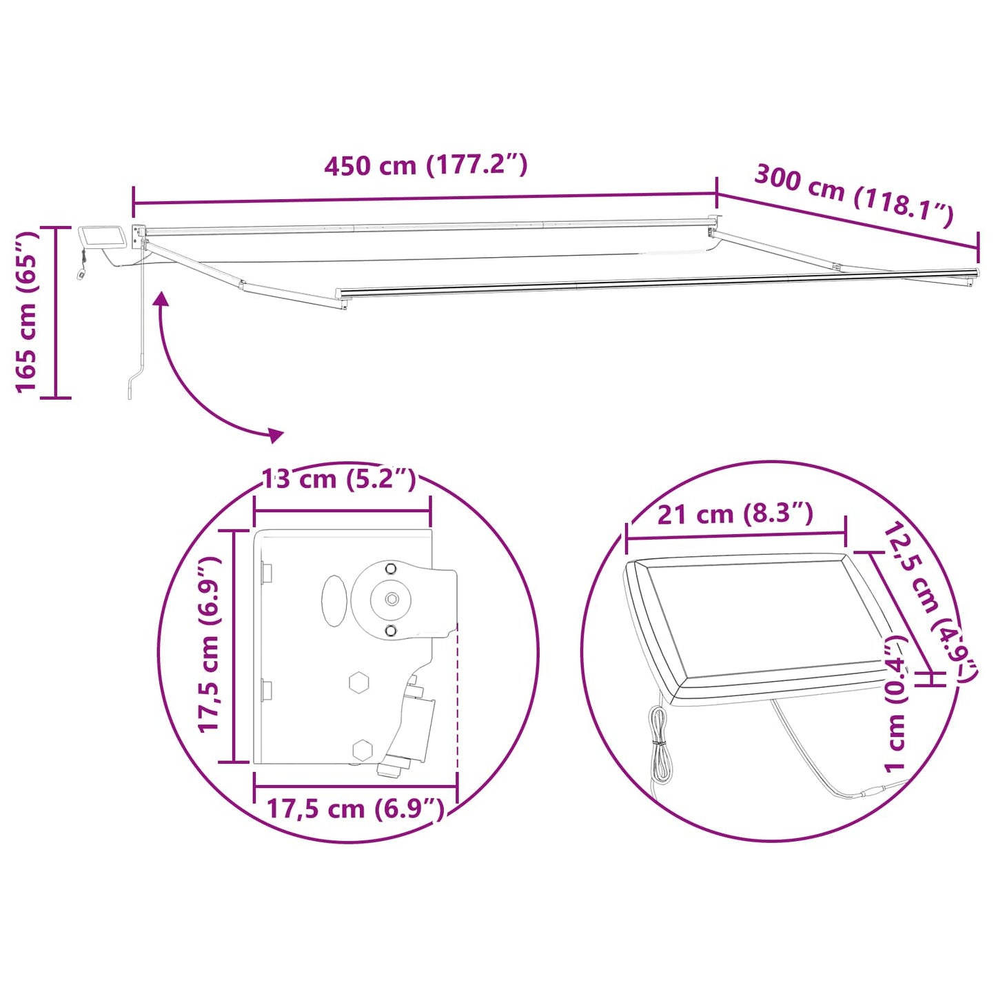 Manuelle Gelenkarmmarkise mit LEDs 4,5 × 3 m