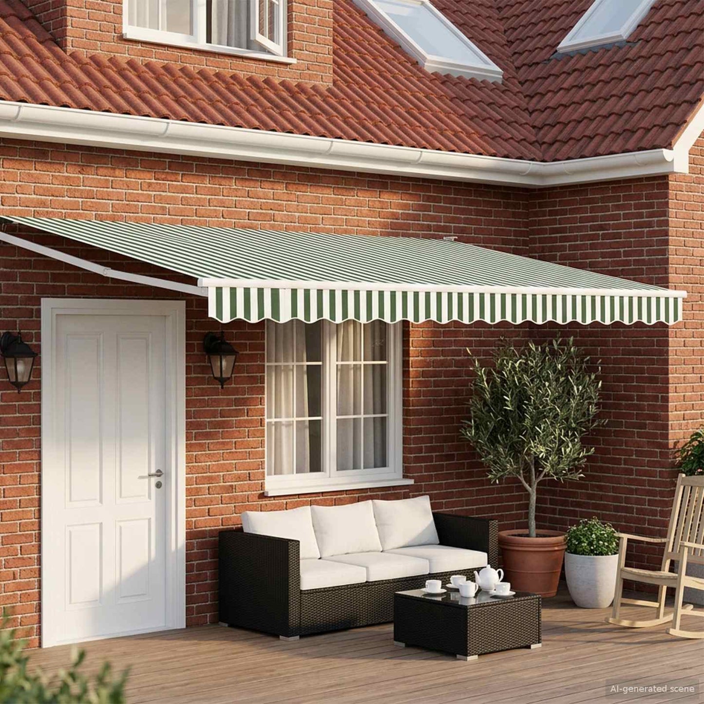 Elektrische ausziehbare Markise Grün und Weiß 5 x 3 m