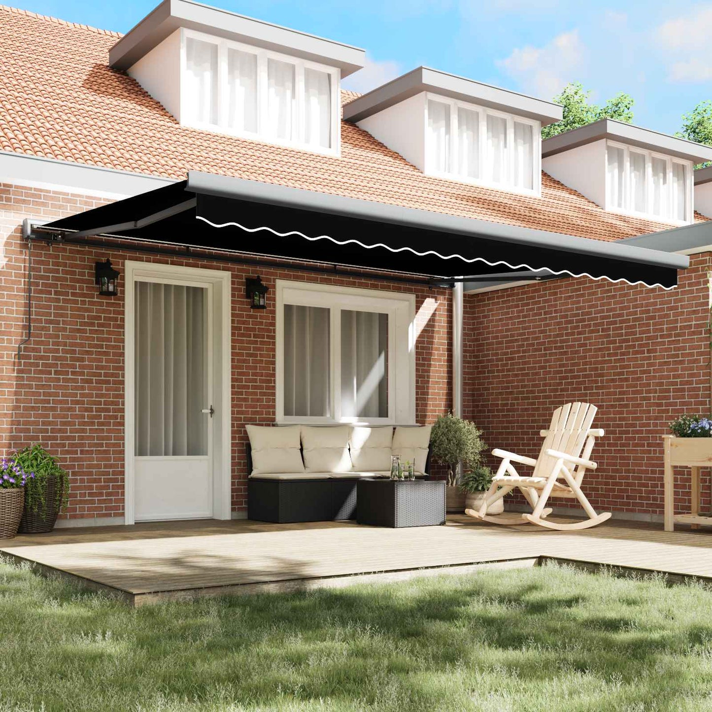 Einziehbare Markise Schwarz 4 x 3 m Leinen und Aluminium