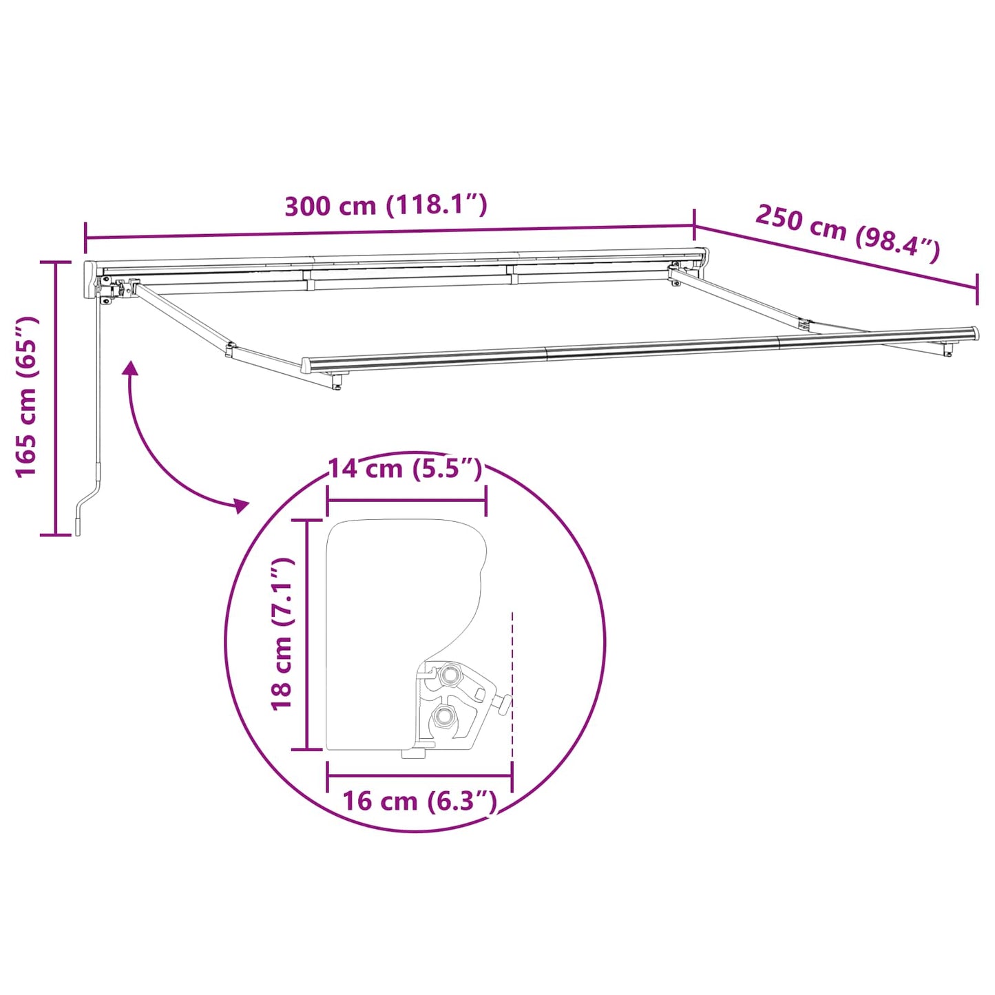 Manuell einziehbare Markise Hellgrau 3 x 2,5 m