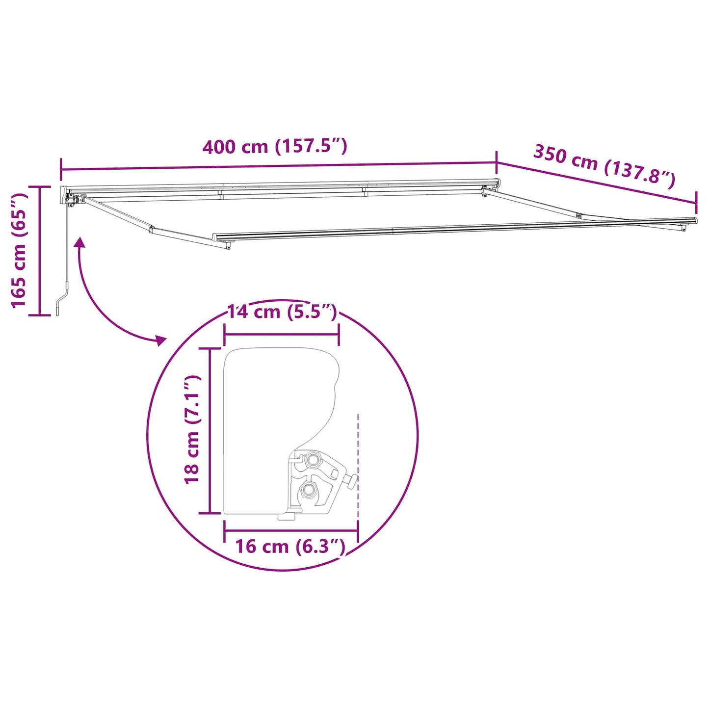 Manuell einziehbare Markise Rot und Weiß 4 × 3,5 m