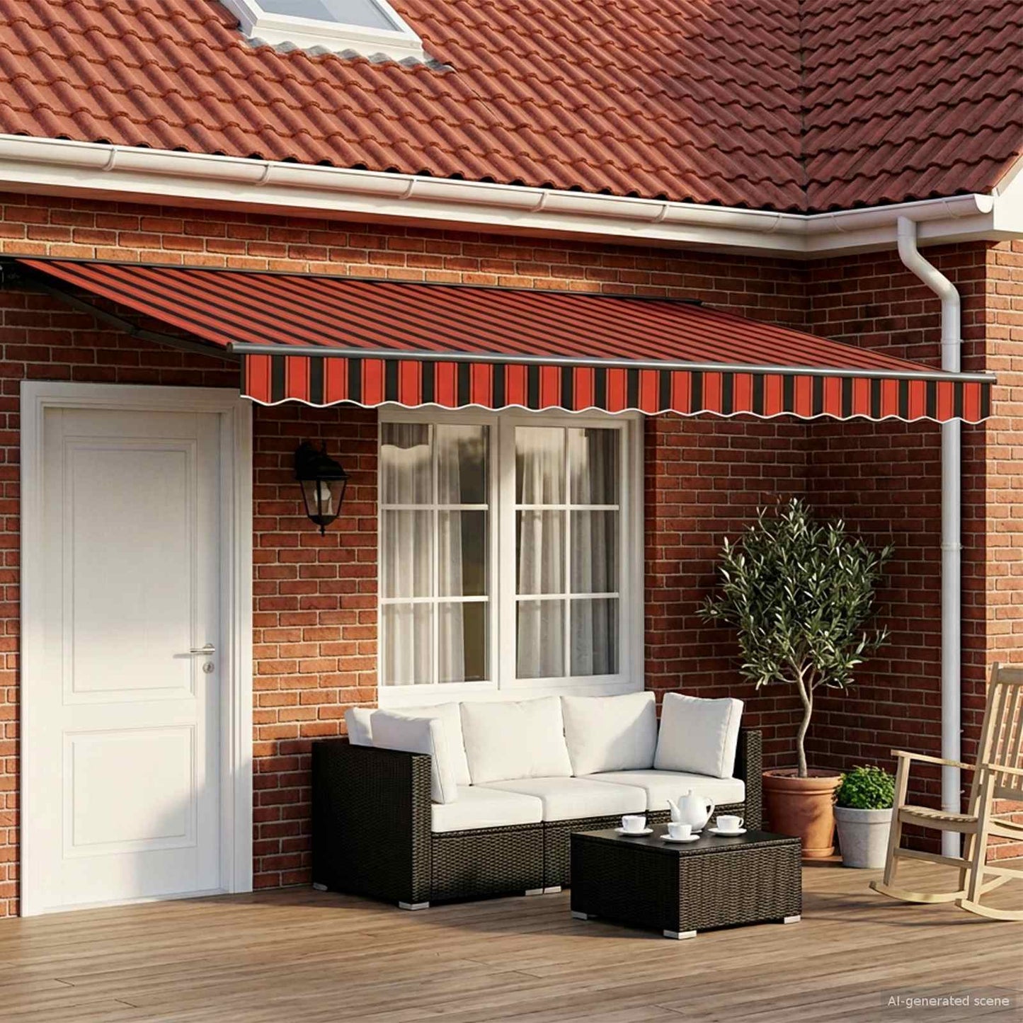 Manuell einziehbare Markise Orange, Schwarz und Gelb 5 x 3,5 m