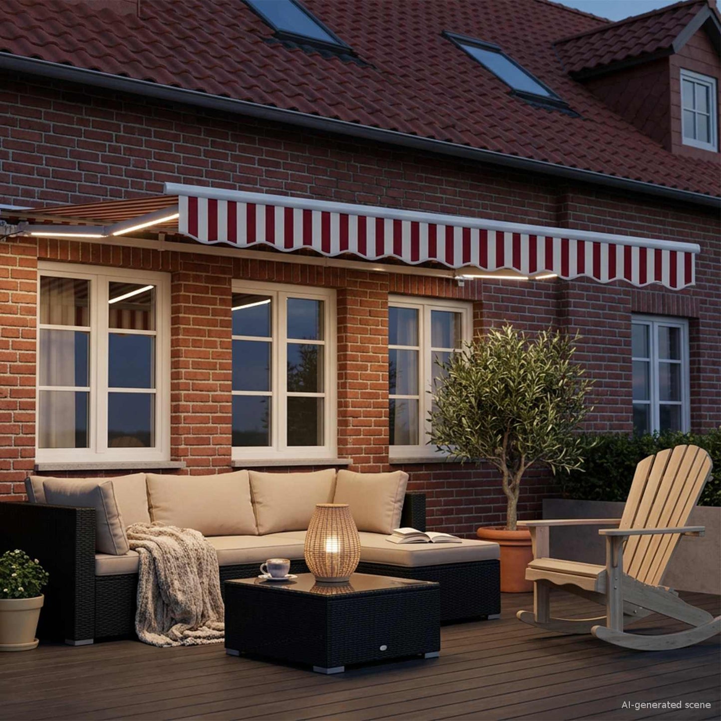 Manueller Markisenrahmen mit LEDs Rot und Weiß 3 x 2,5 m