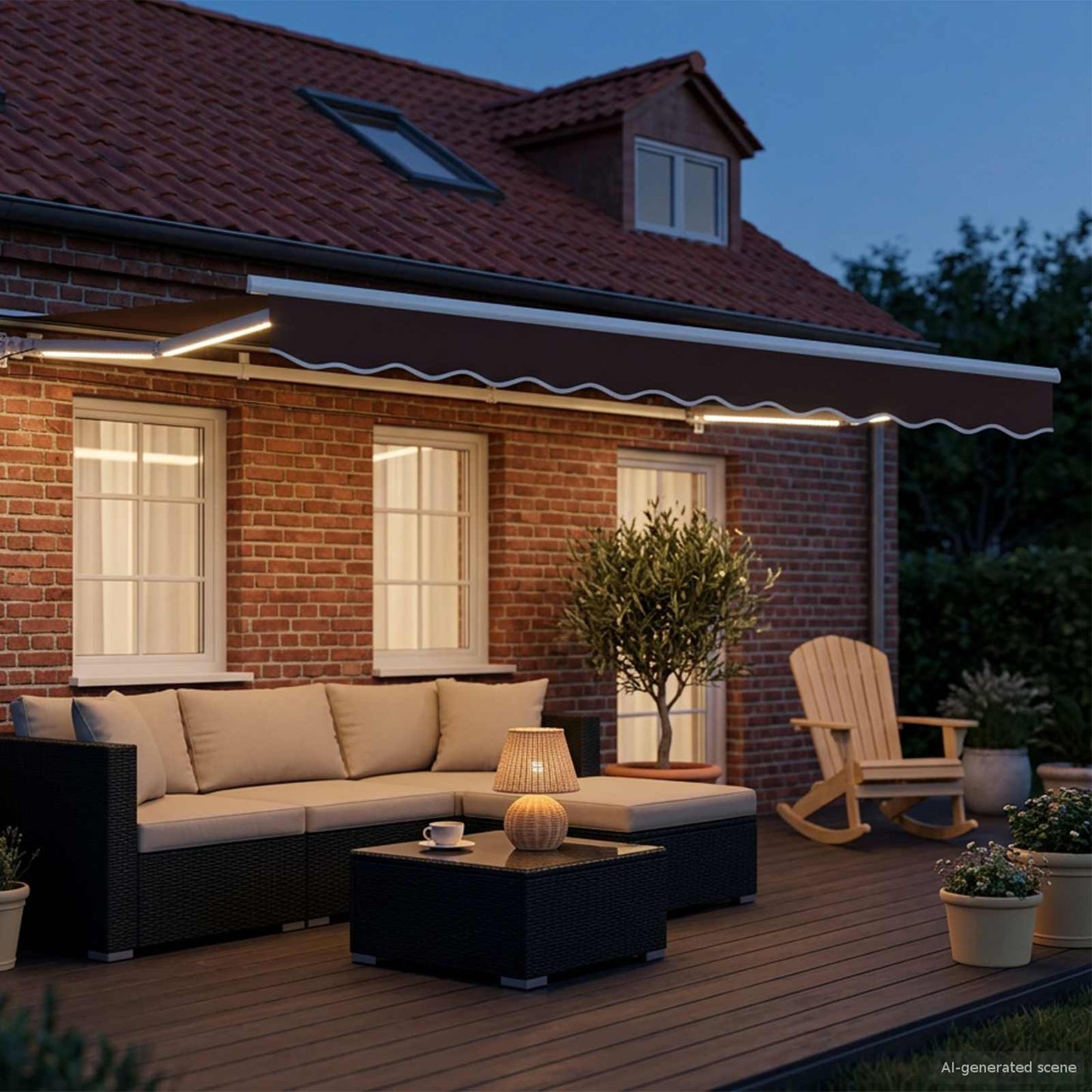 Manueller Markisenrahmen mit LEDs Braun und Weiß 3,5 x 2,5 m