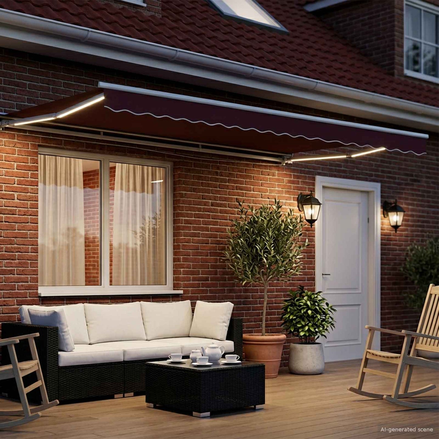 Manueller Markisenrahmen mit LEDs Burgunderrot und Weiß 4 x 3 m