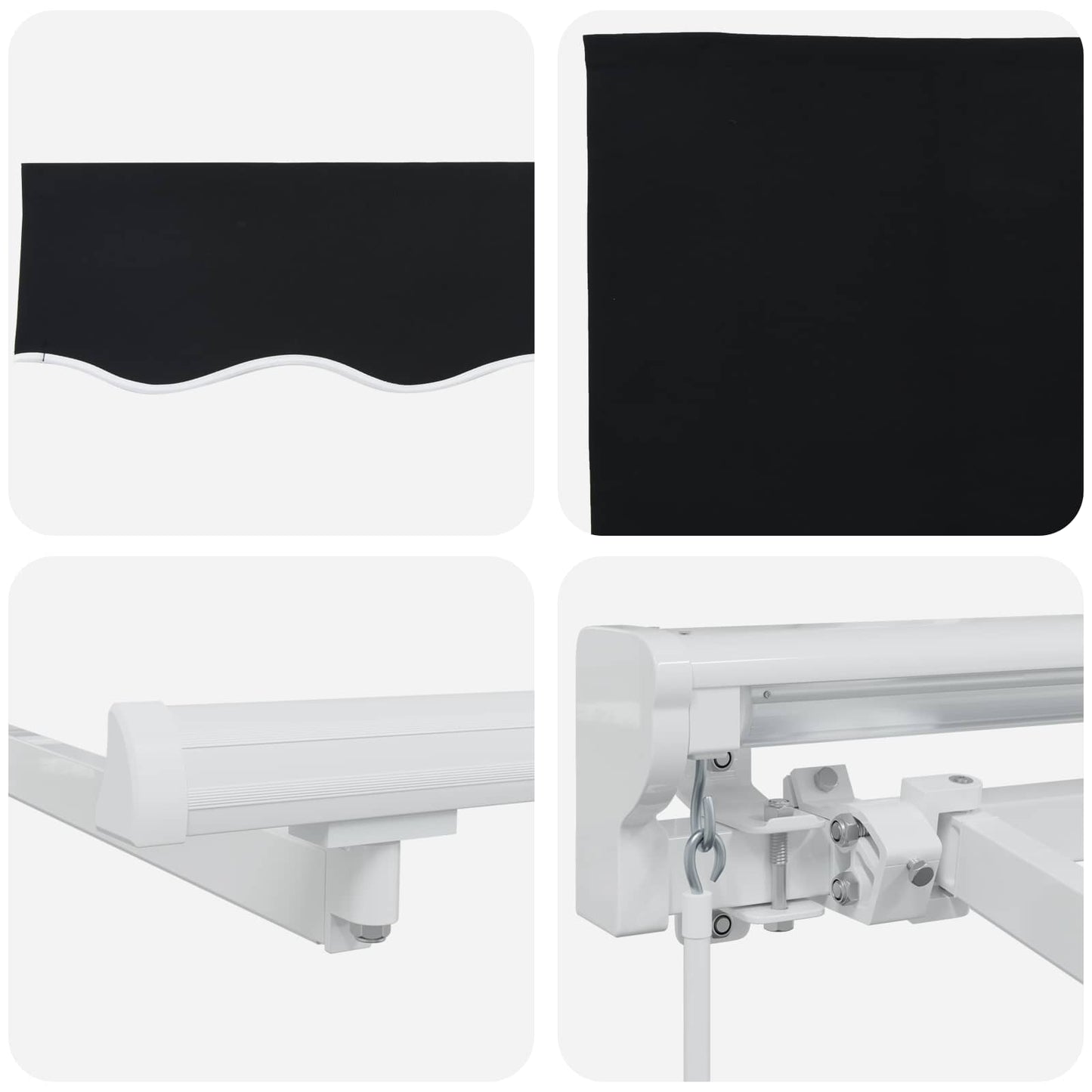 Manueller Markisenrahmen mit LEDs Schwarz und Weiß 4 × 3,5 m