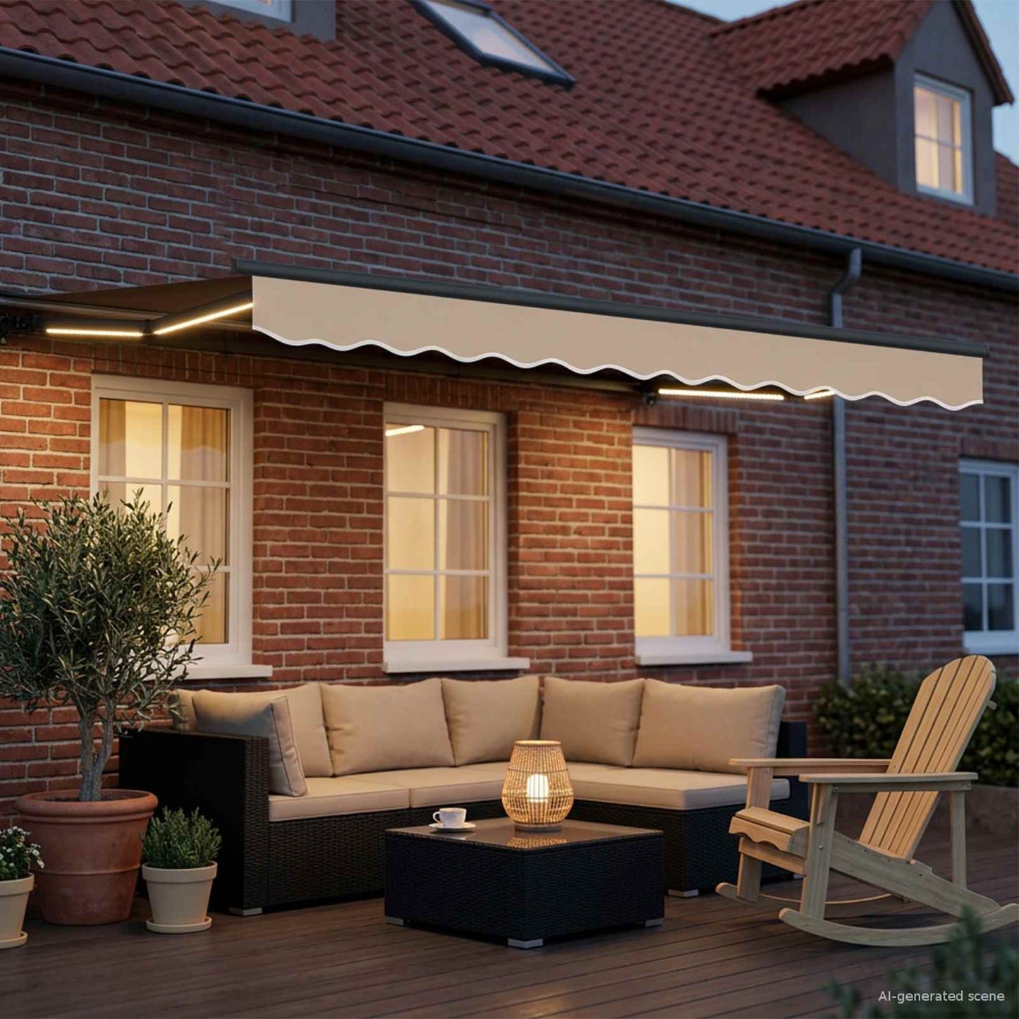 Manueller Markisenrahmen mit LEDs Beige und Anthrazit 2,5 x 2 m