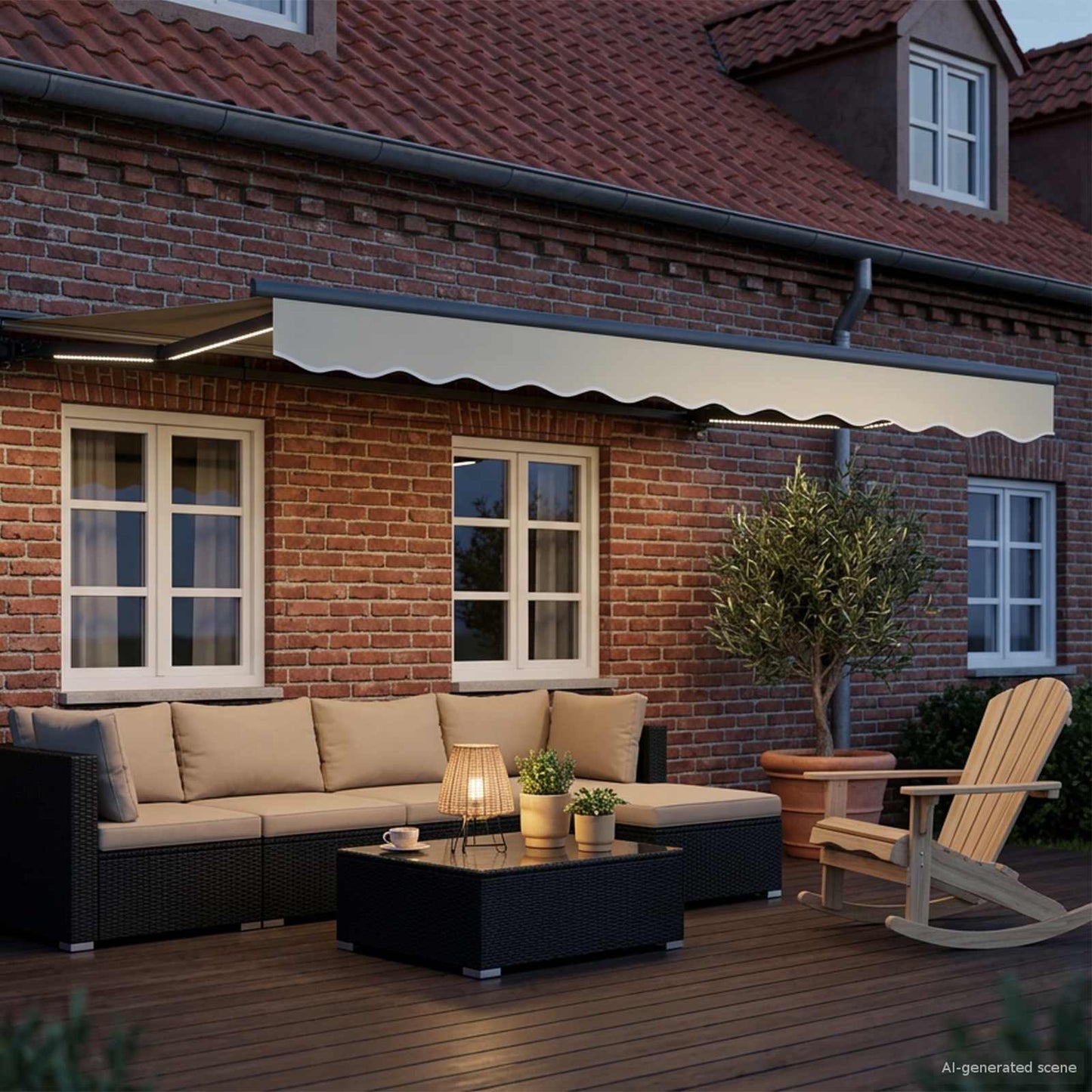 Manueller Markisenrahmen mit LEDs Creme und Anthrazit 3 x 2,5 m