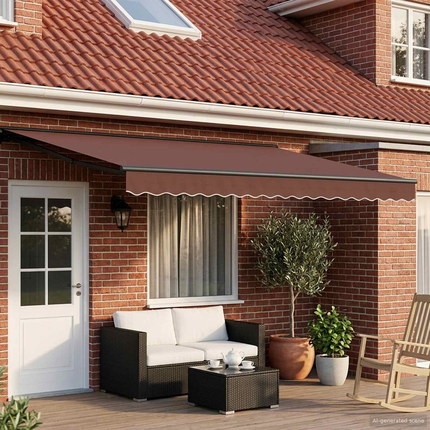 Manueller Markisenrahmen mit LEDs Braun und Anthrazit 4 × 3,5 m