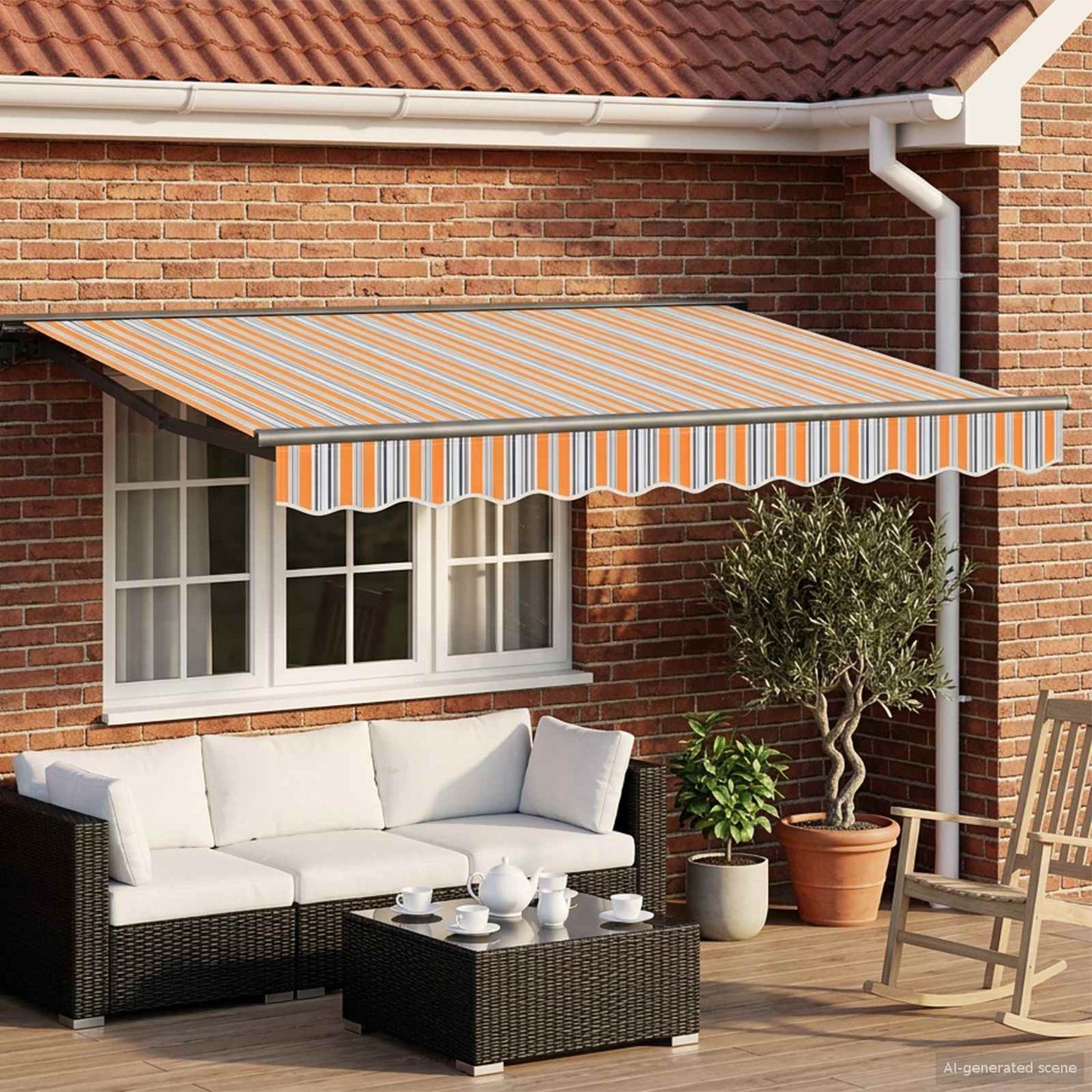 Elektrische ausziehbare Markise Orange, Grau und Blau 3,5 x 2 m