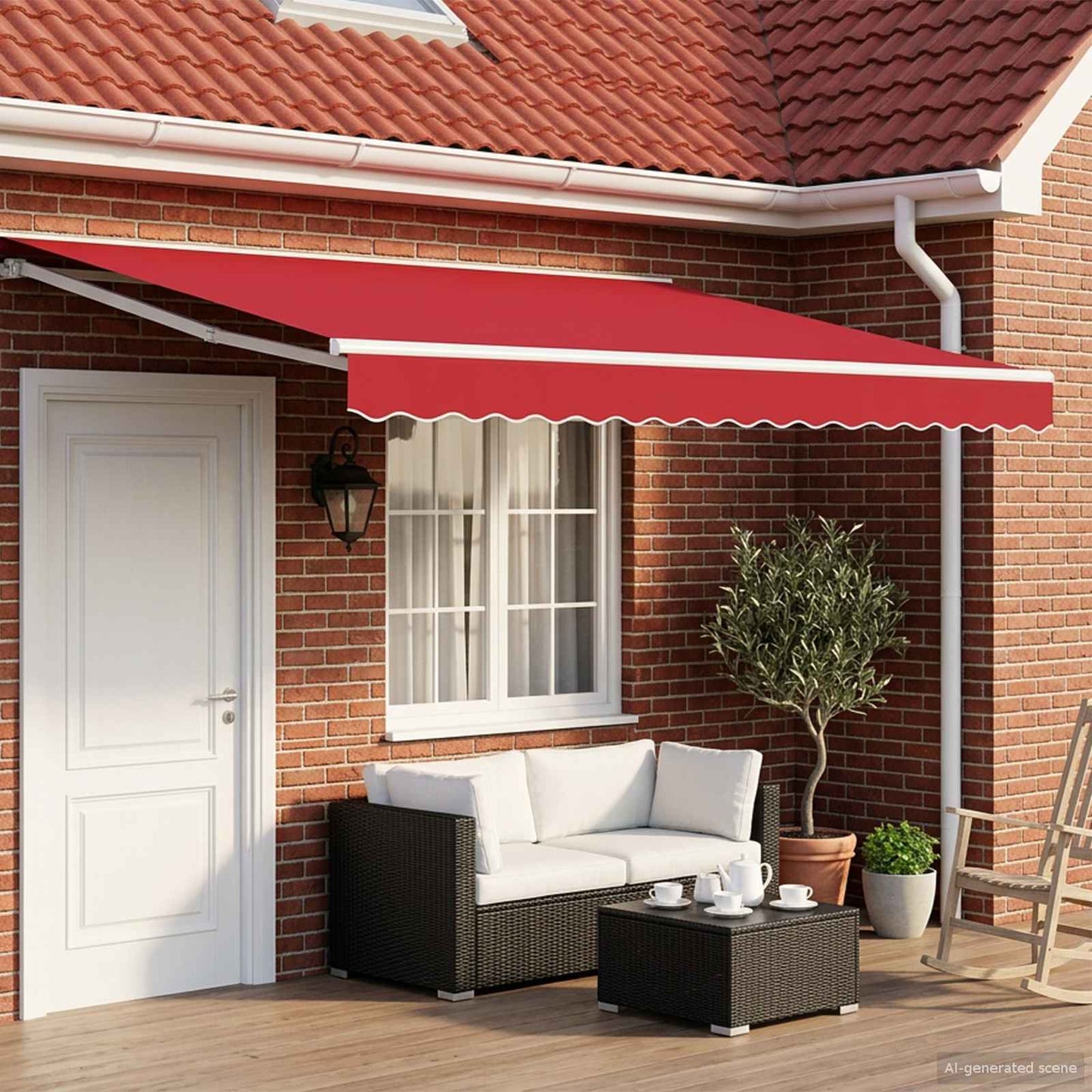 Elektrische ausziehbare Markise Rot und Weiß 4 × 3,5 m