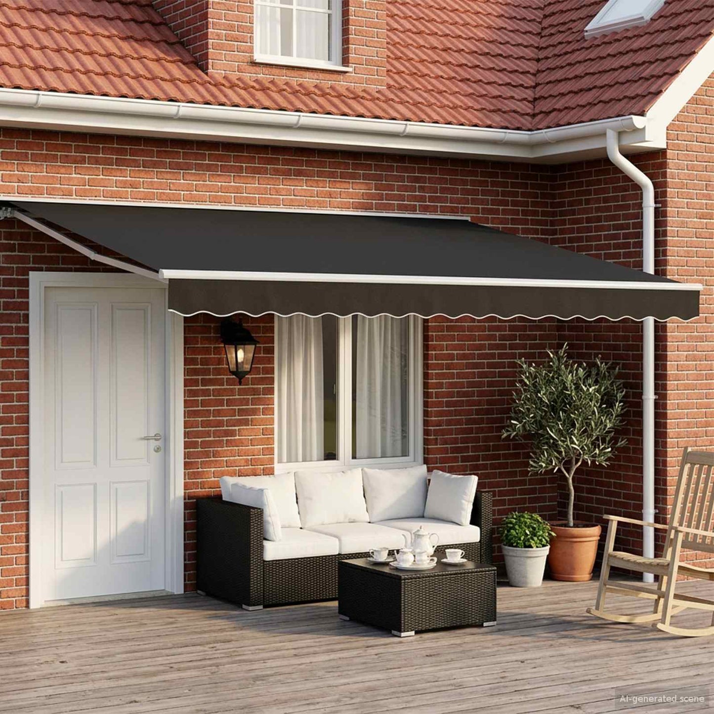 Elektrische ausziehbare Markise Schwarz und Weiß 4 × 3,5 m
