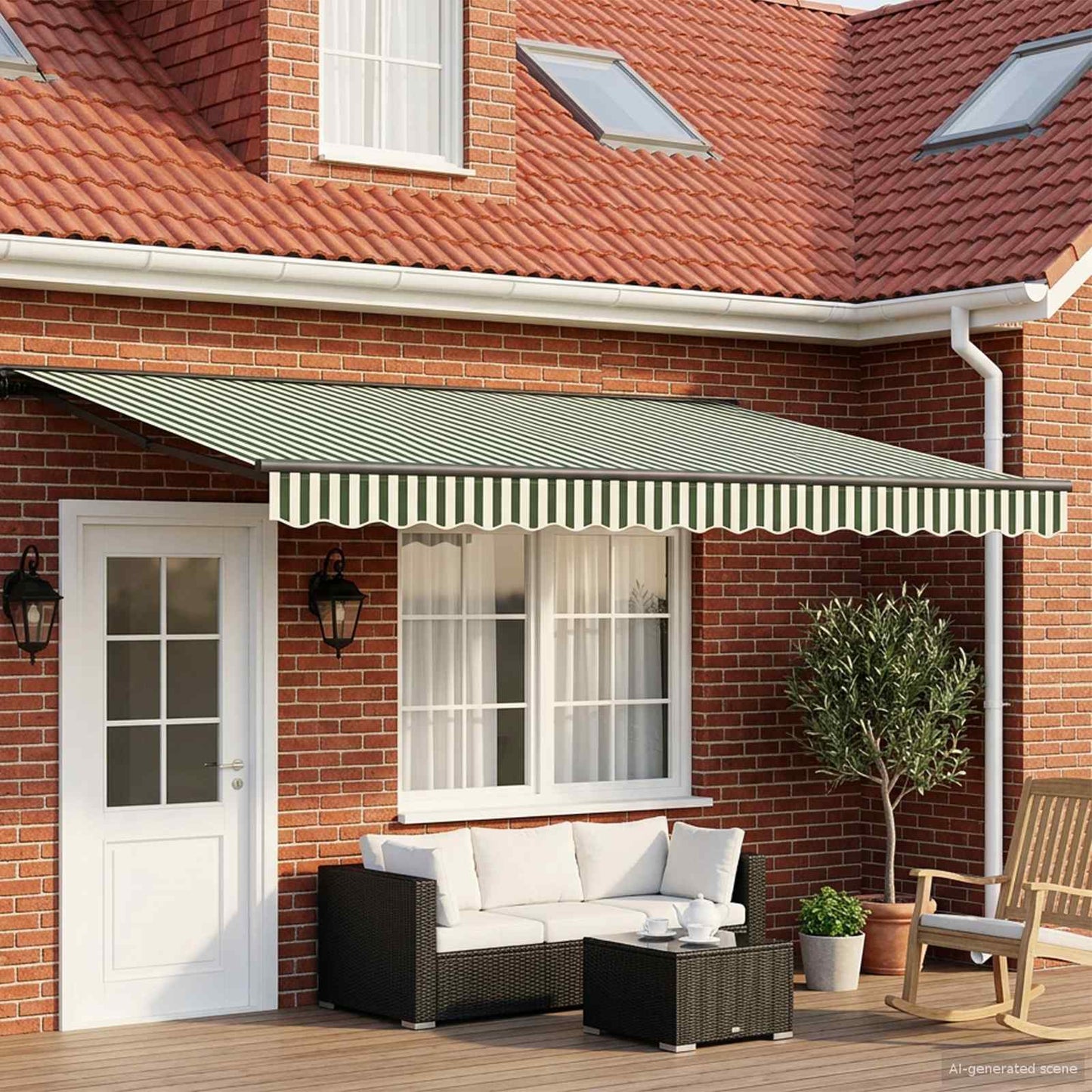 Elektrische ausziehbare Markise Grün, Weiß, Anthrazit 4 x 2 m