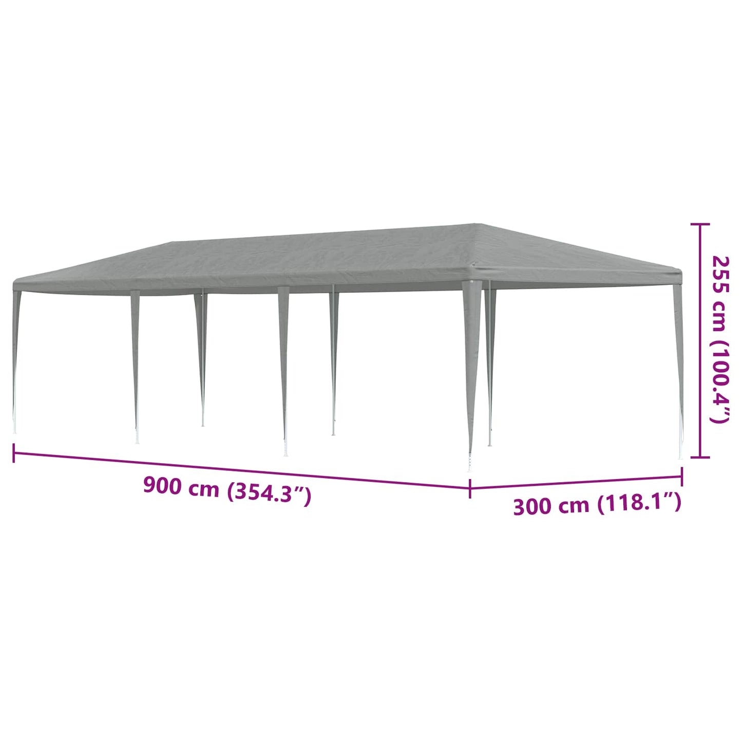 Partyzelt Hellgrau 900 x 300 x 255 cm PE und Stahl