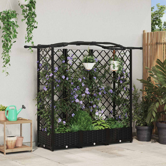 Hochbeet mit Rankgitter und Dach Schwarz 163 x 40 x 126 cm PP