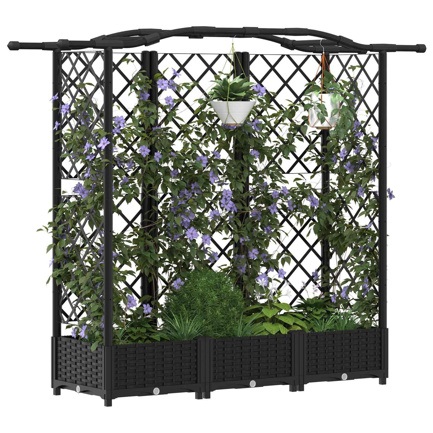 Hochbeet mit Rankgitter und Dach Schwarz 163 x 40 x 126 cm PP
