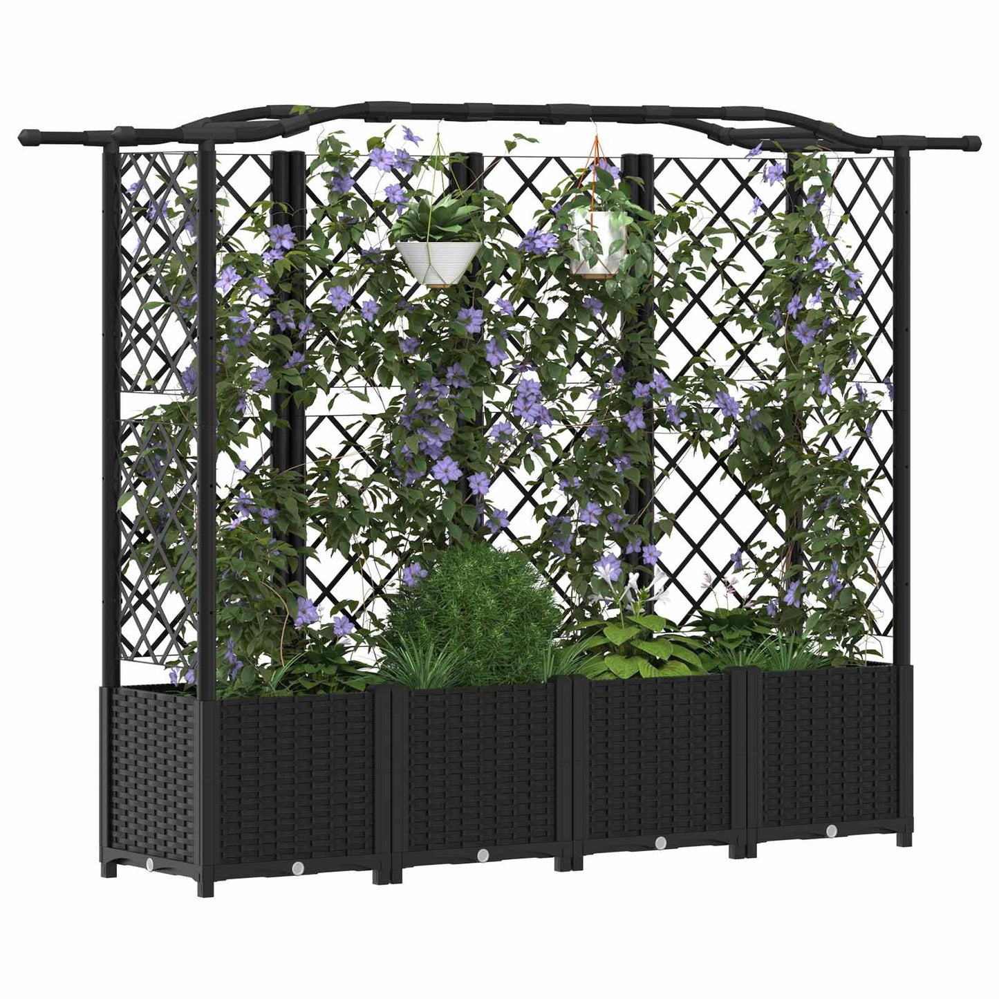 Hochbeet mit Rankgitter und Dach Schwarz 204 x 40 x 141 cm PP