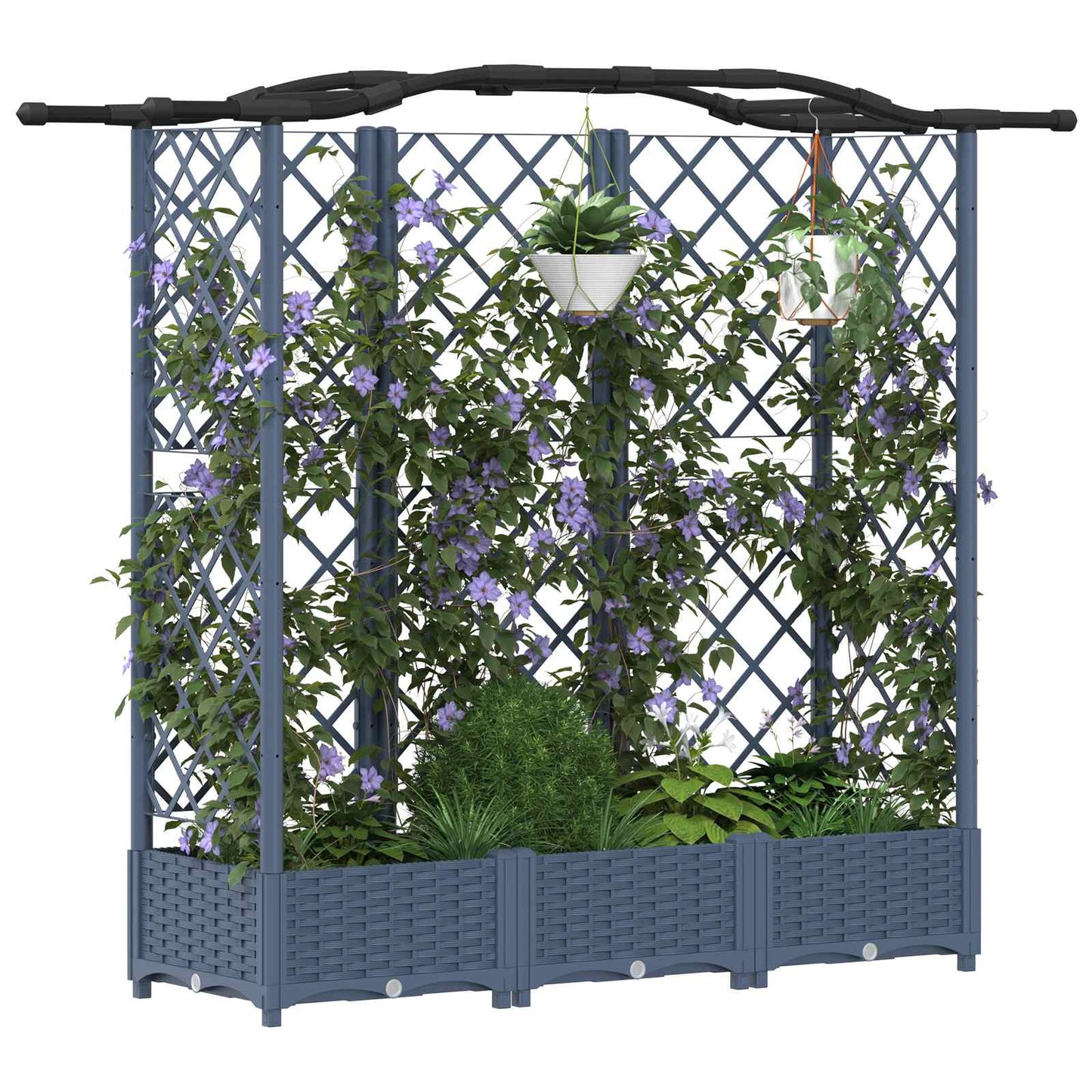 Hochbeet mit Rankgitter und Dach Grau 163 x 40 x 126 cm PP