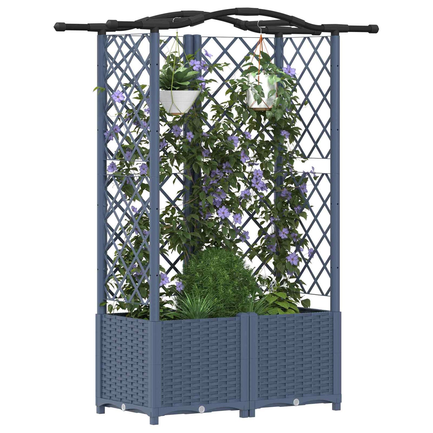 Hochbeet mit Rankgitter und Dach Grau 122 x 40 x 141 cm PP