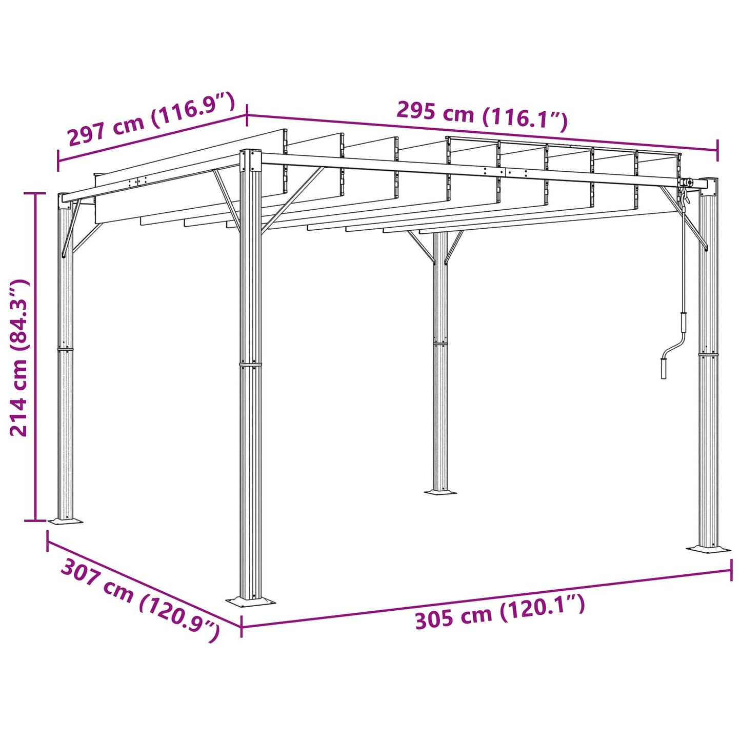 Gazebo mit Lamellen-Dach Grün 3 x 3 x 2,14 m