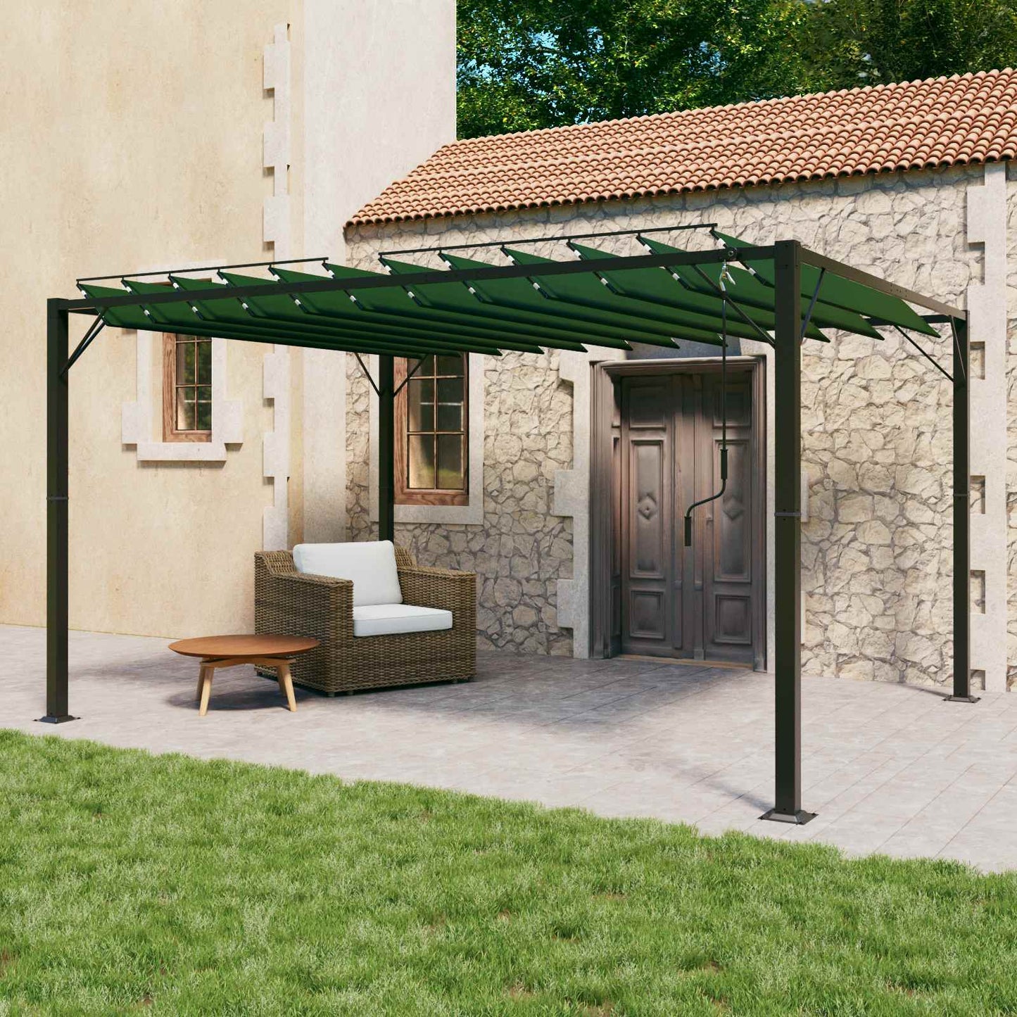 Gazebo mit Lamellen-Dach Grün 3 x 4 x 2,14 m