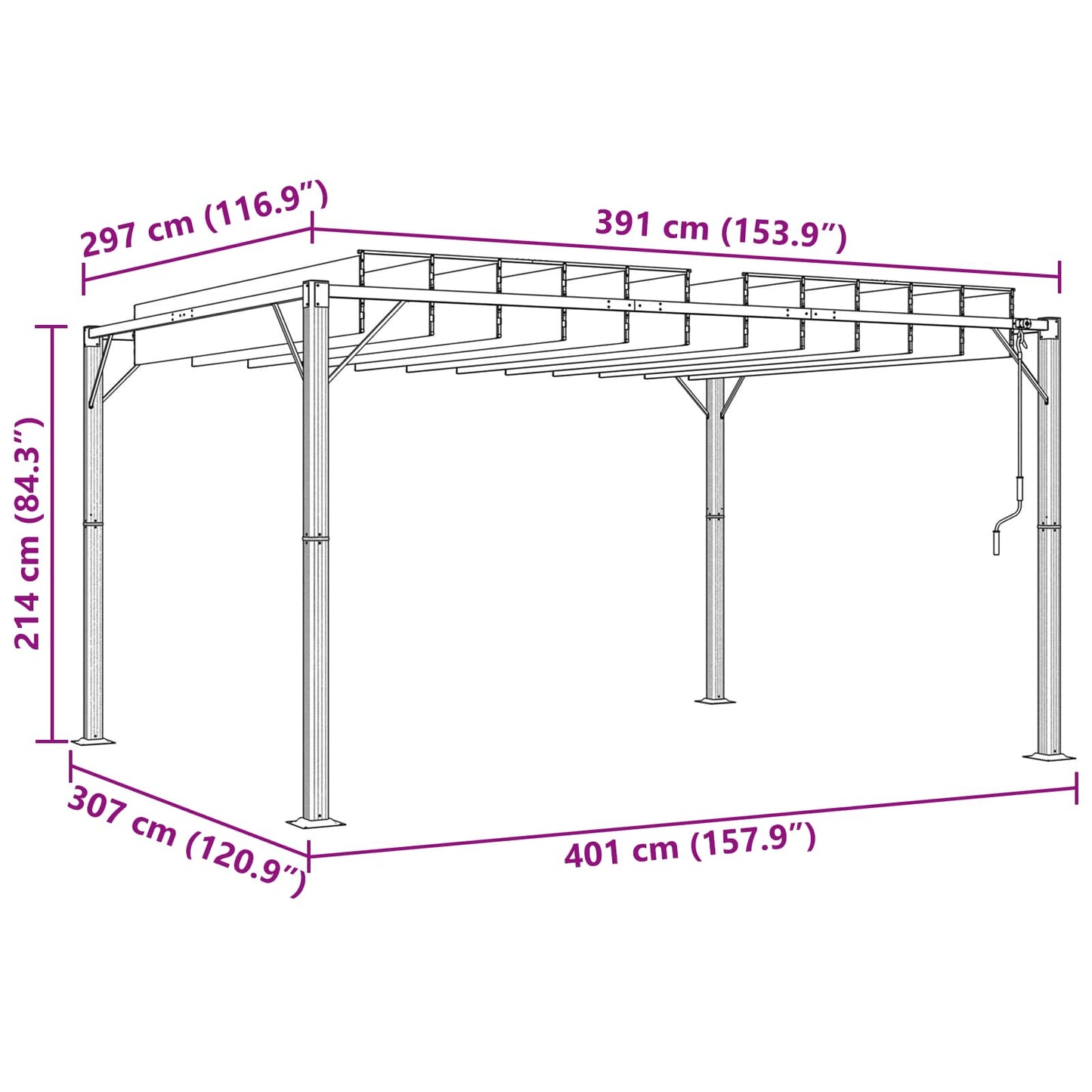 Gazebo mit Lamellen-Dach Grün 3 x 4 x 2,14 m