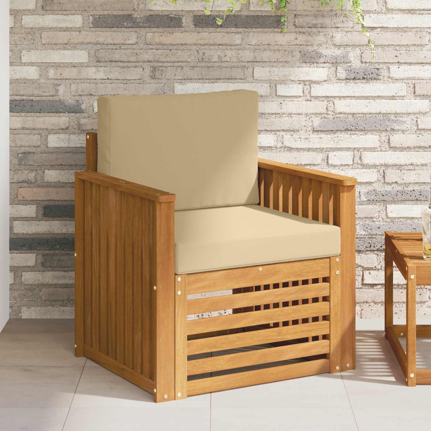 Outdoor-Sofa Massives Akazienholz und Polyester Natur