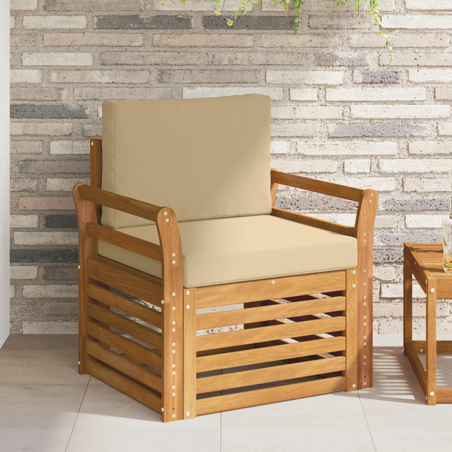Outdoor-Sofa Massives Akazienholz und Polyester Natur