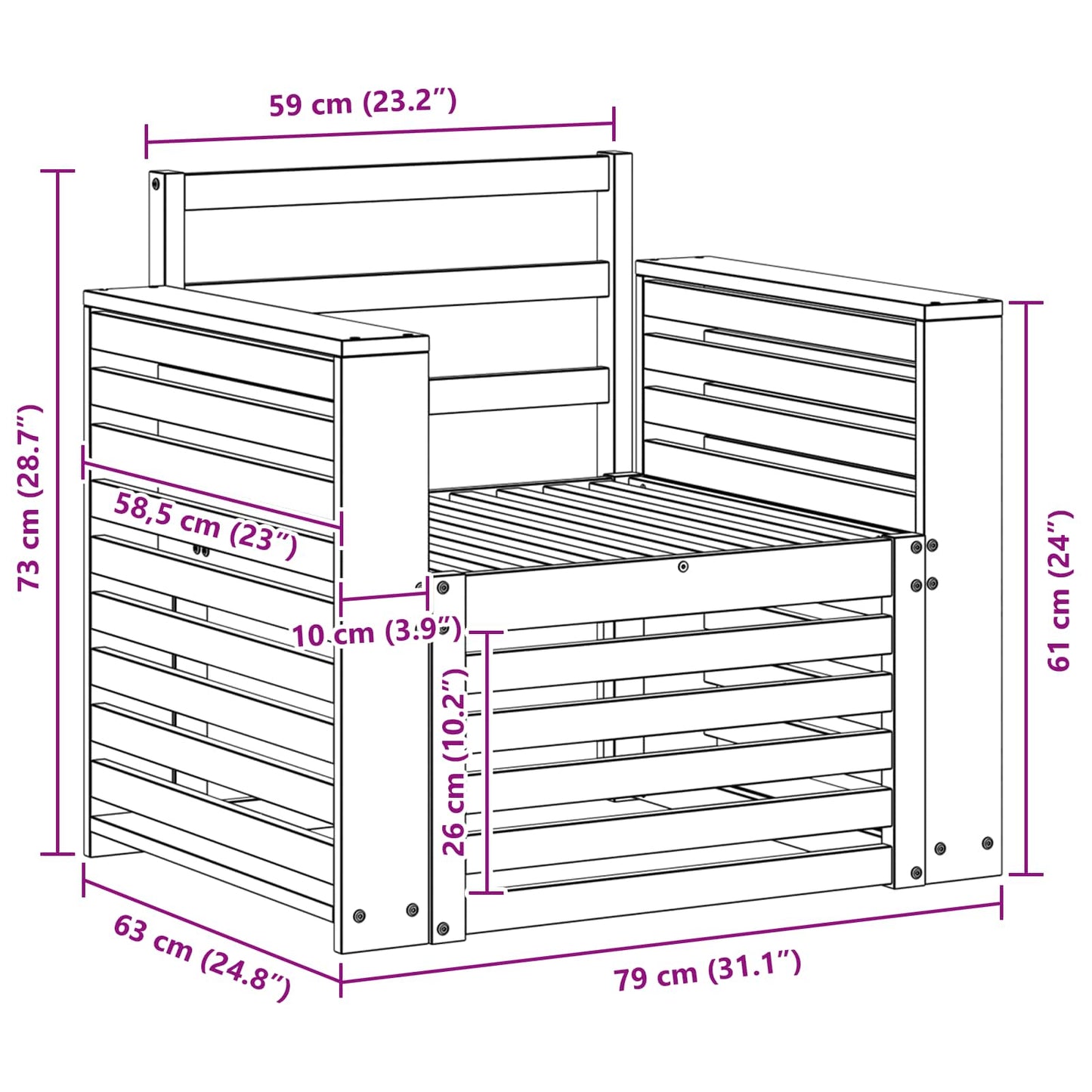 Outdoor-Sofa Massivholz Akazie Natur