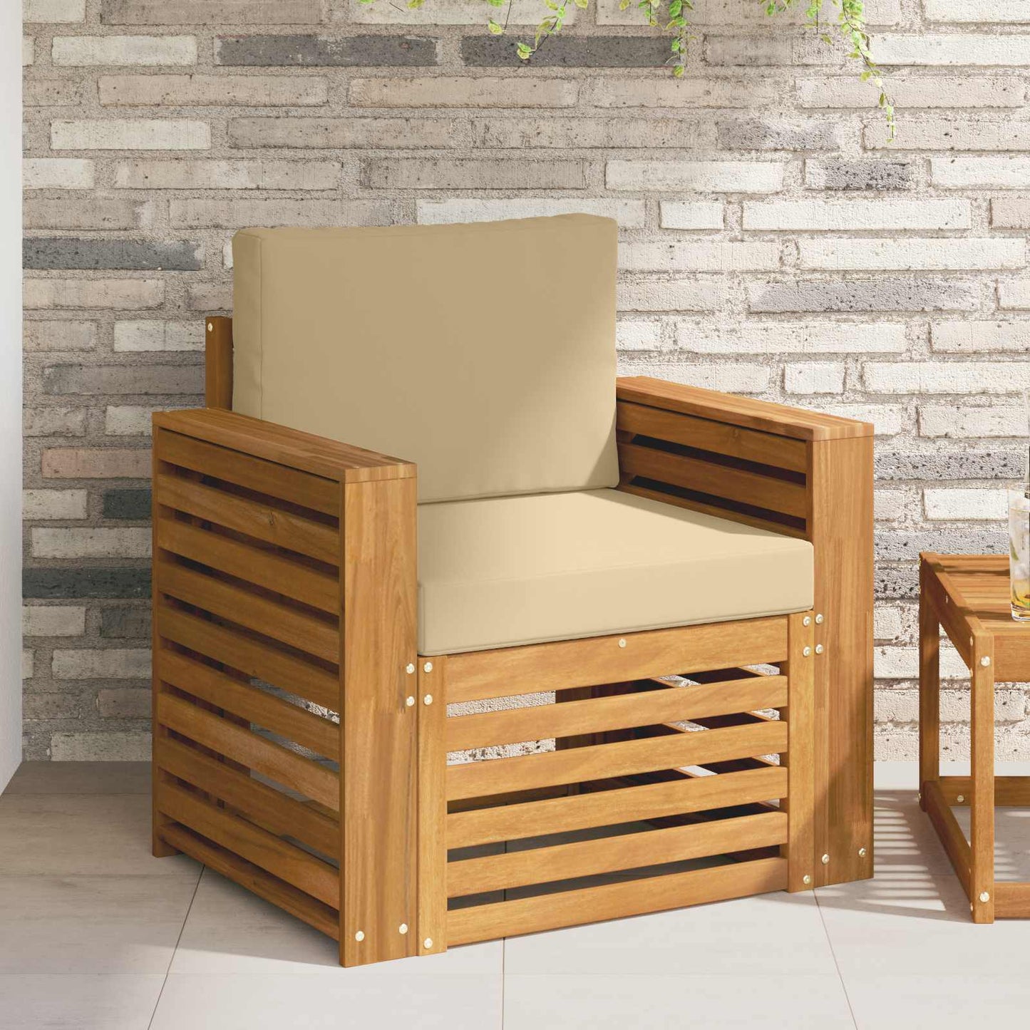 Outdoor-Sofa Massives Akazienholz und Polyester Natur